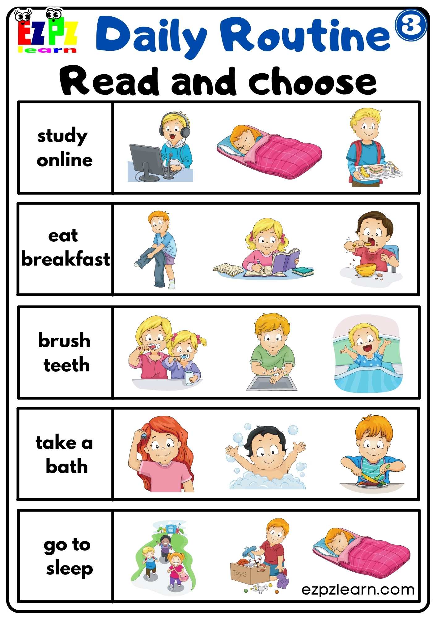 Daily Routines Group 3 Read and Choose Worksheet For ESL Students and ...