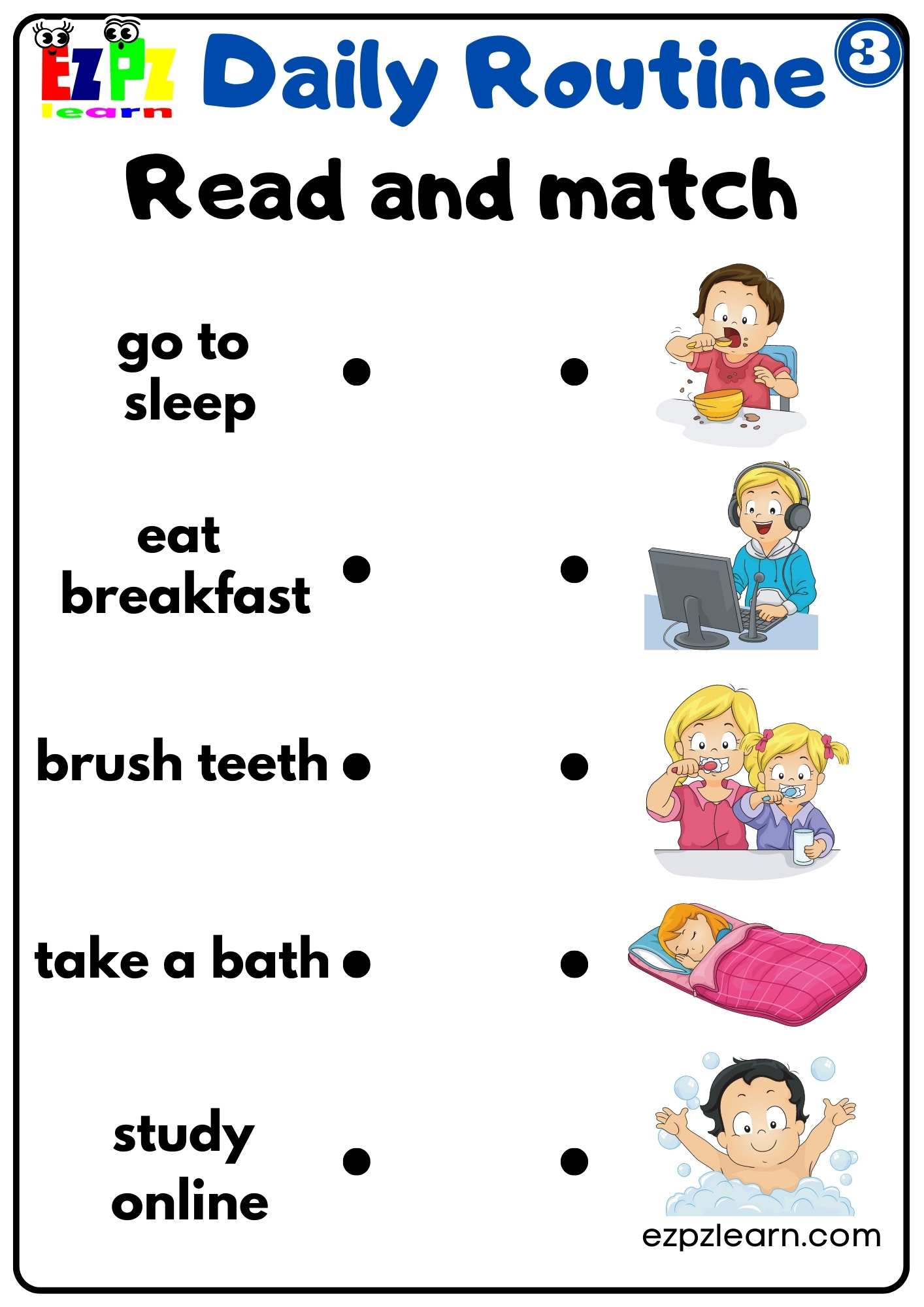 Daily Routines Group 3 Read and Match Worksheet For ESL Students and ...