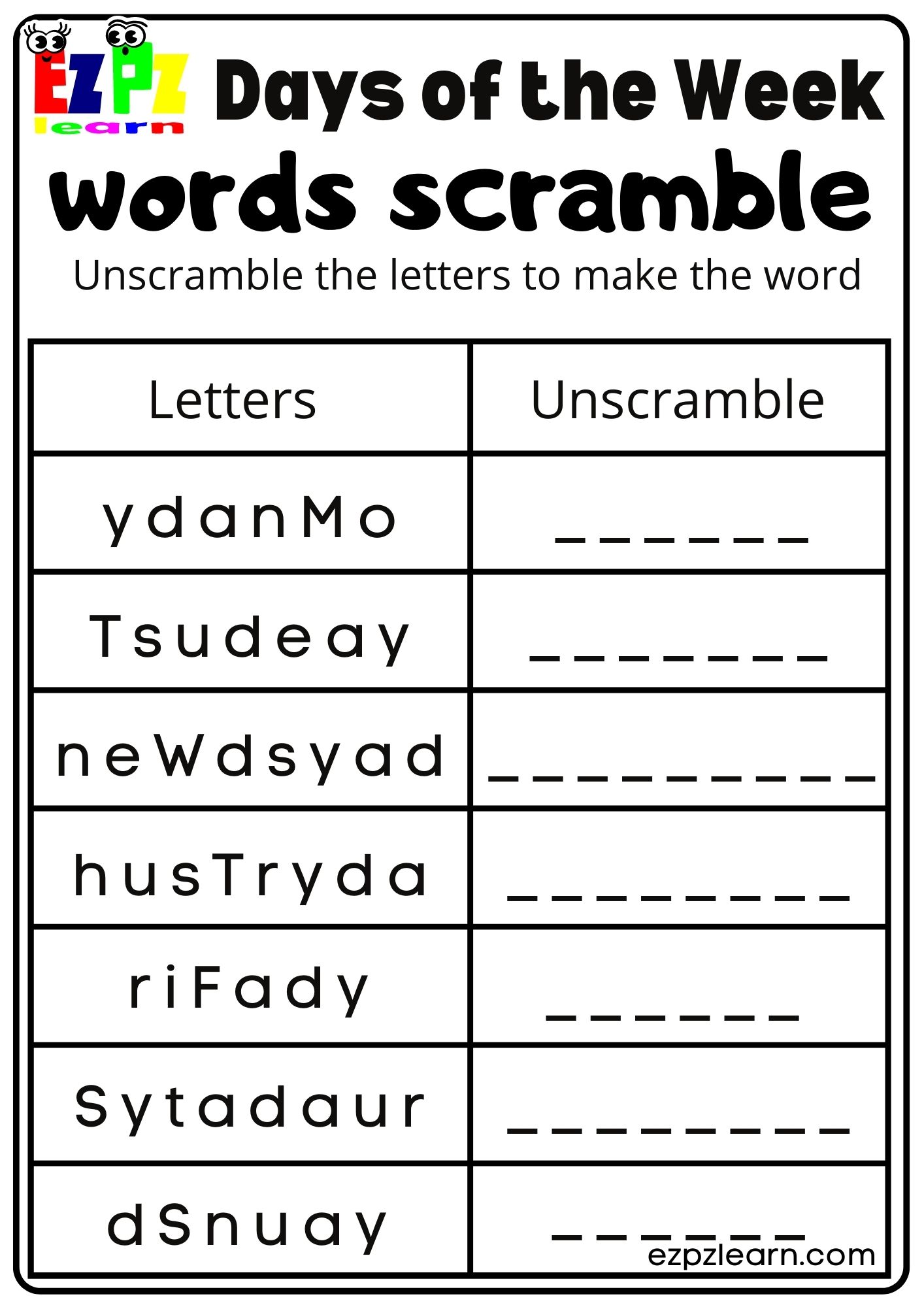 Important Spelling Words Days And Months Word Scrambl - vrogue.co