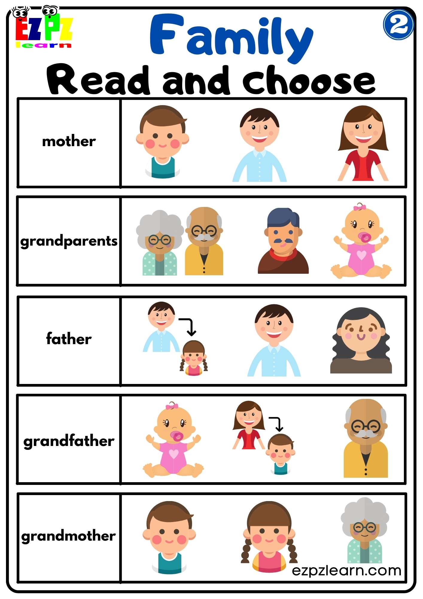 Read and Choose Activity Family Vocabulary For K5 Students Parents and ...