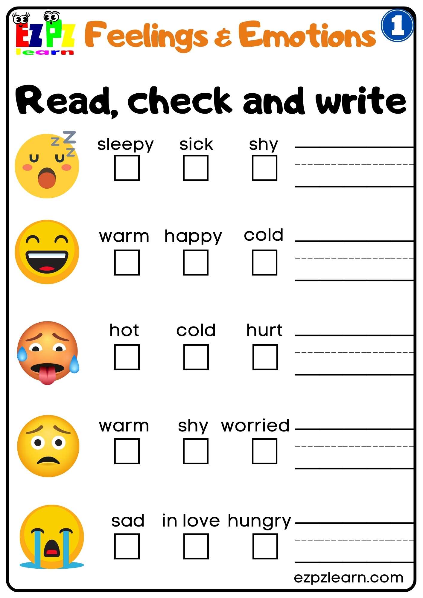 List Of Emotions Worksheet