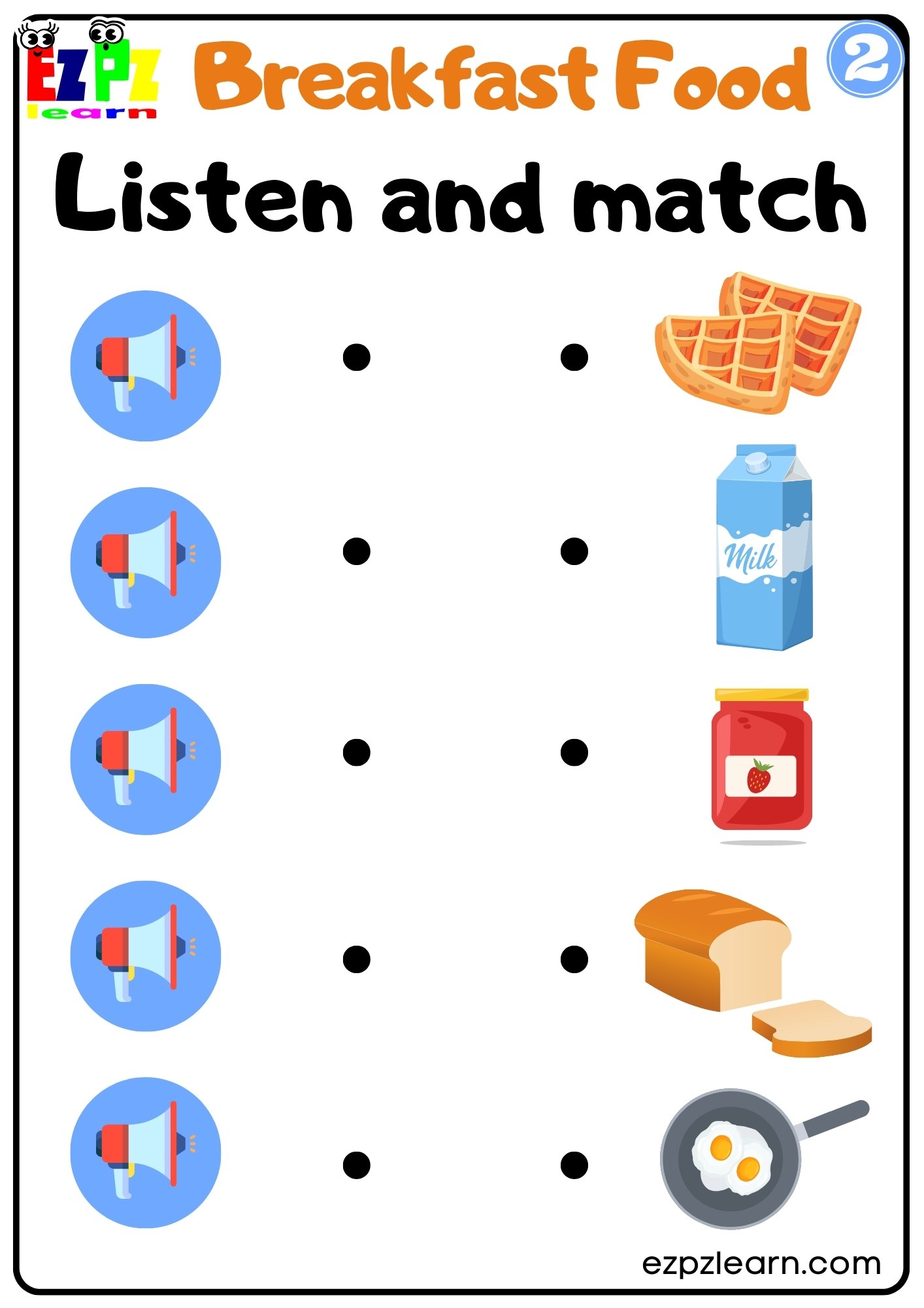 Interactive Worksheet for Breakfast Food Listen and Match the Correct ...