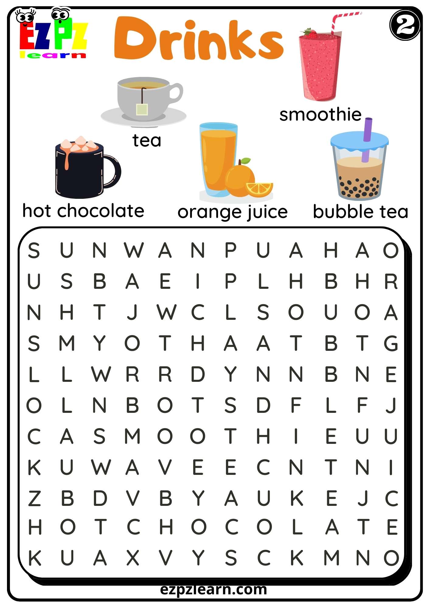 Food and Drinks ESL Word Search Puzzle Worksheets