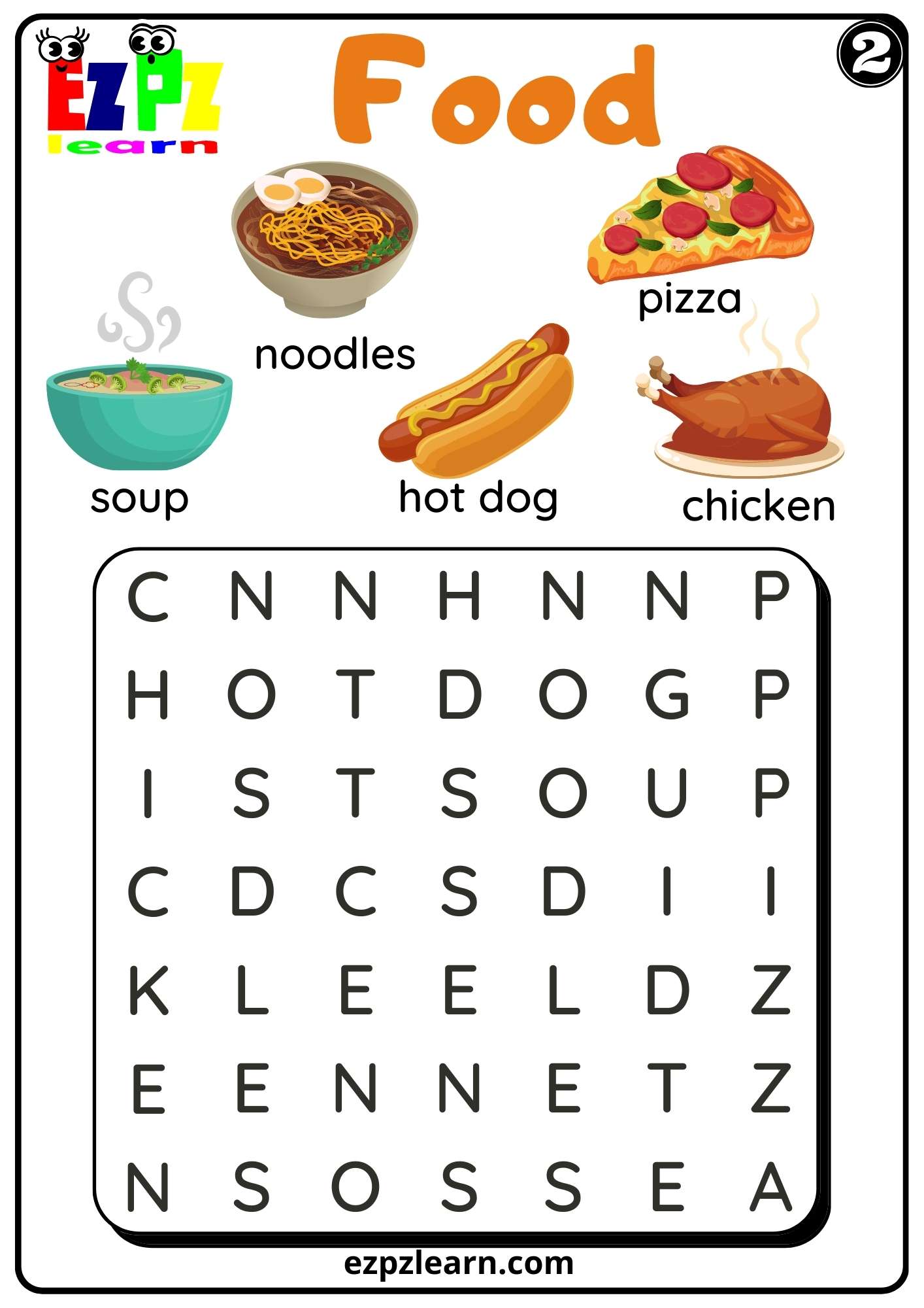 Food Word Search Worksheet Kindergarten K5 and ESL Set 2 PDF Download ...