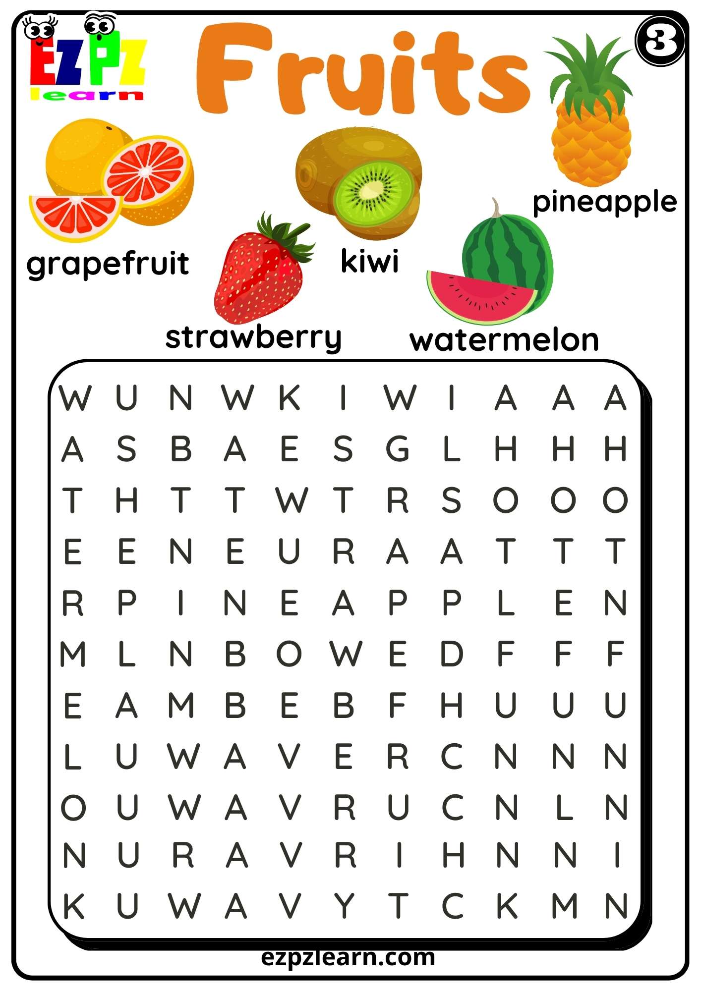 Fruits Word Search Worksheet Set 3 For K5 Kindergarten And Esl Free Pdf 