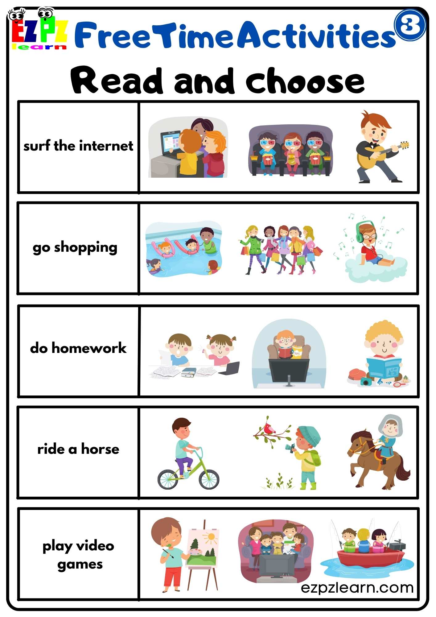 Read and Choose Worksheet for ESL and K5 Students PDF Download Free