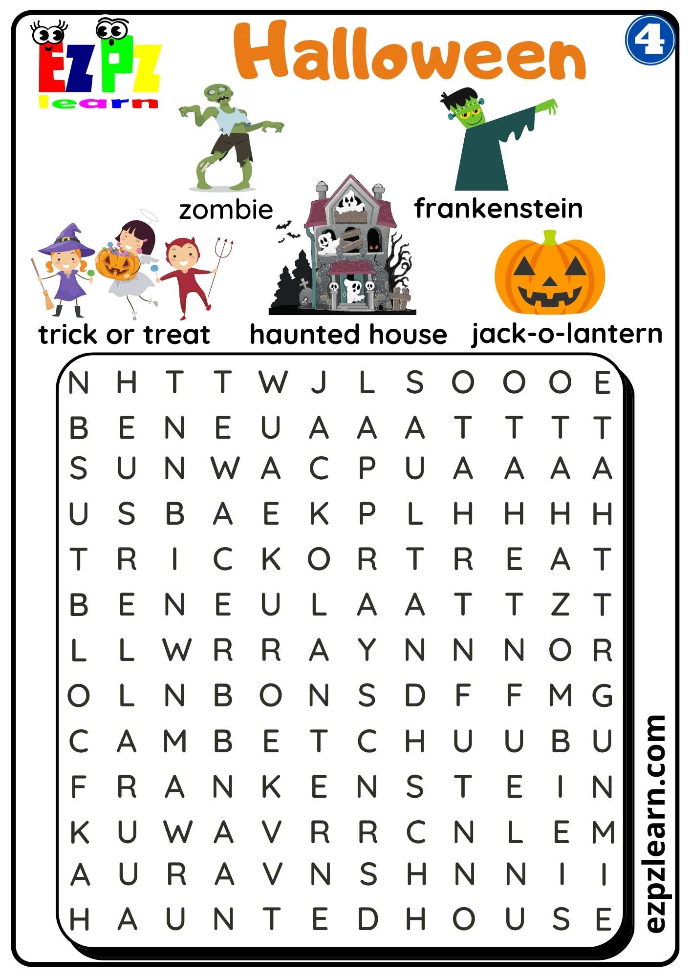 Group 4 Halloween Holiday Vocabulary Word Search Worksheet for Kids PDF ...