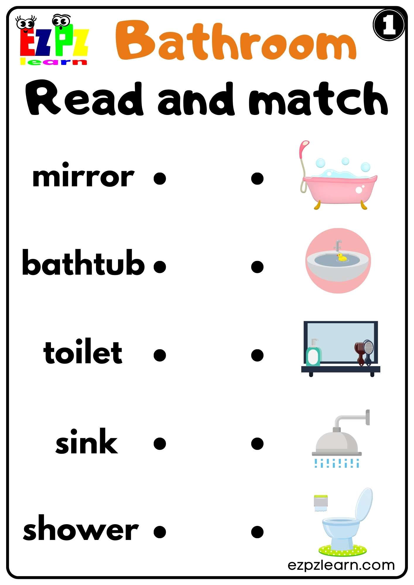 Bathroom Read and Match Worksheet for Kids K5 and ESL Free PDF Download ...