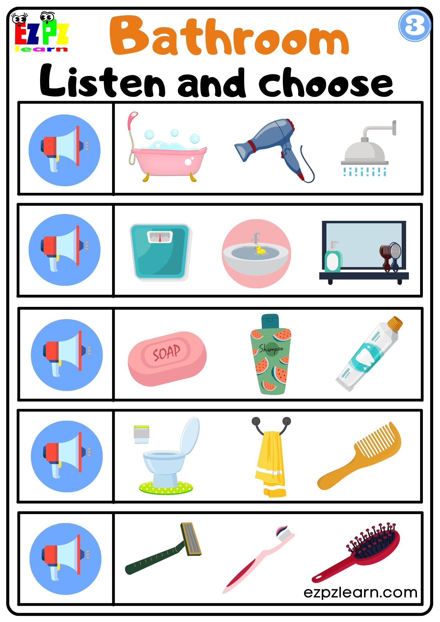 Bathroom Items Vocabulary with images and Flashcards, Download PDF