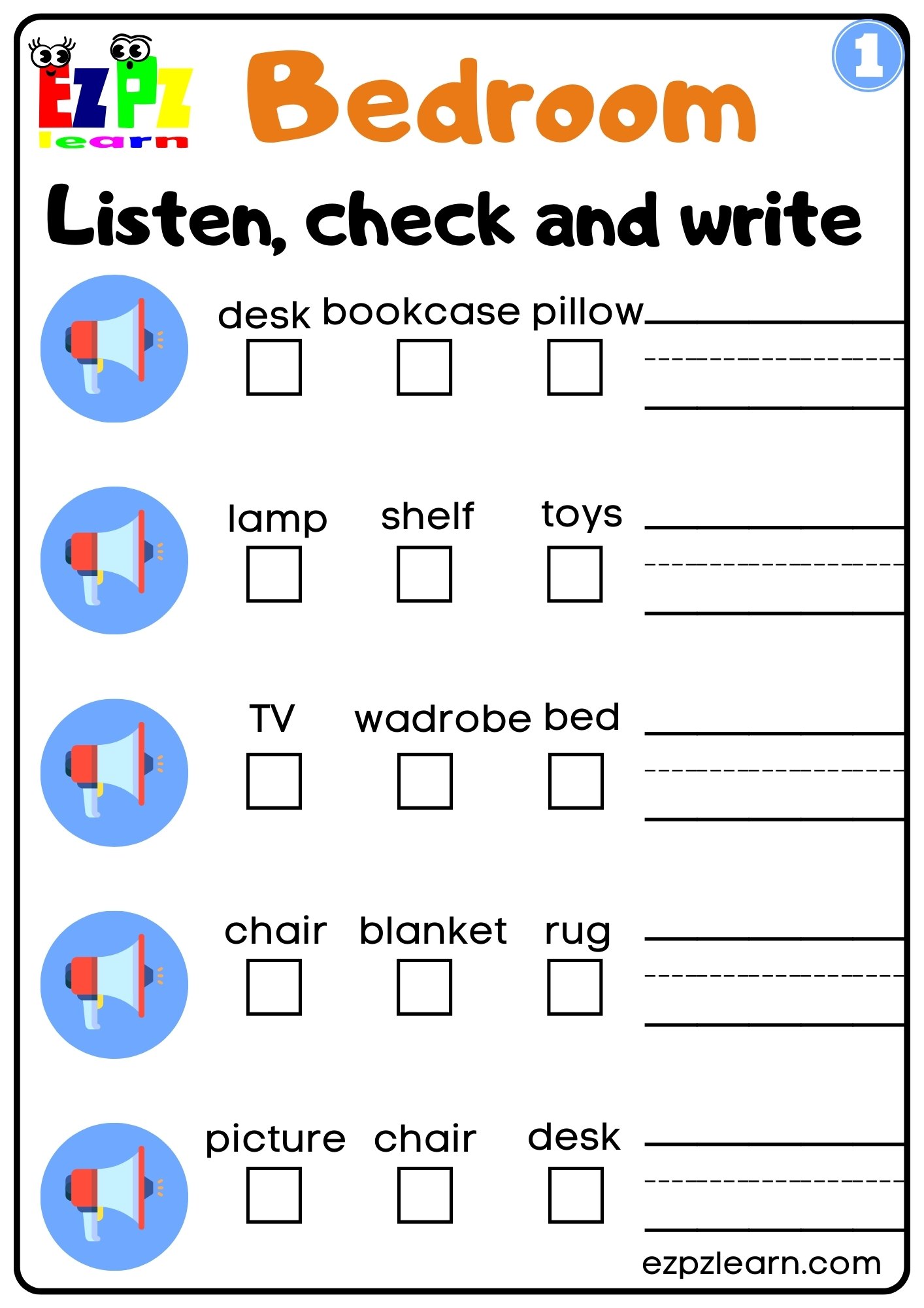 Rooms in the house interactive worksheet for grade 1