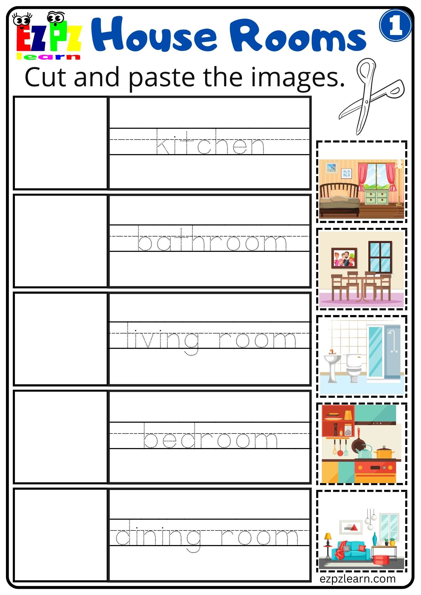 Rooms in the House Cut and Paste Page