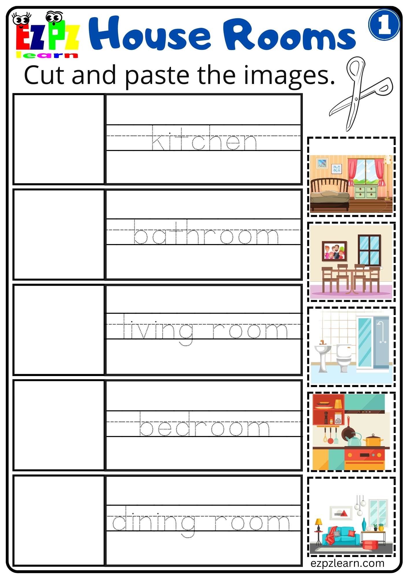 House Rooms Vocabulary Read and Match Activity for Homeschool K5 and ESL  Teachers Free PDF 