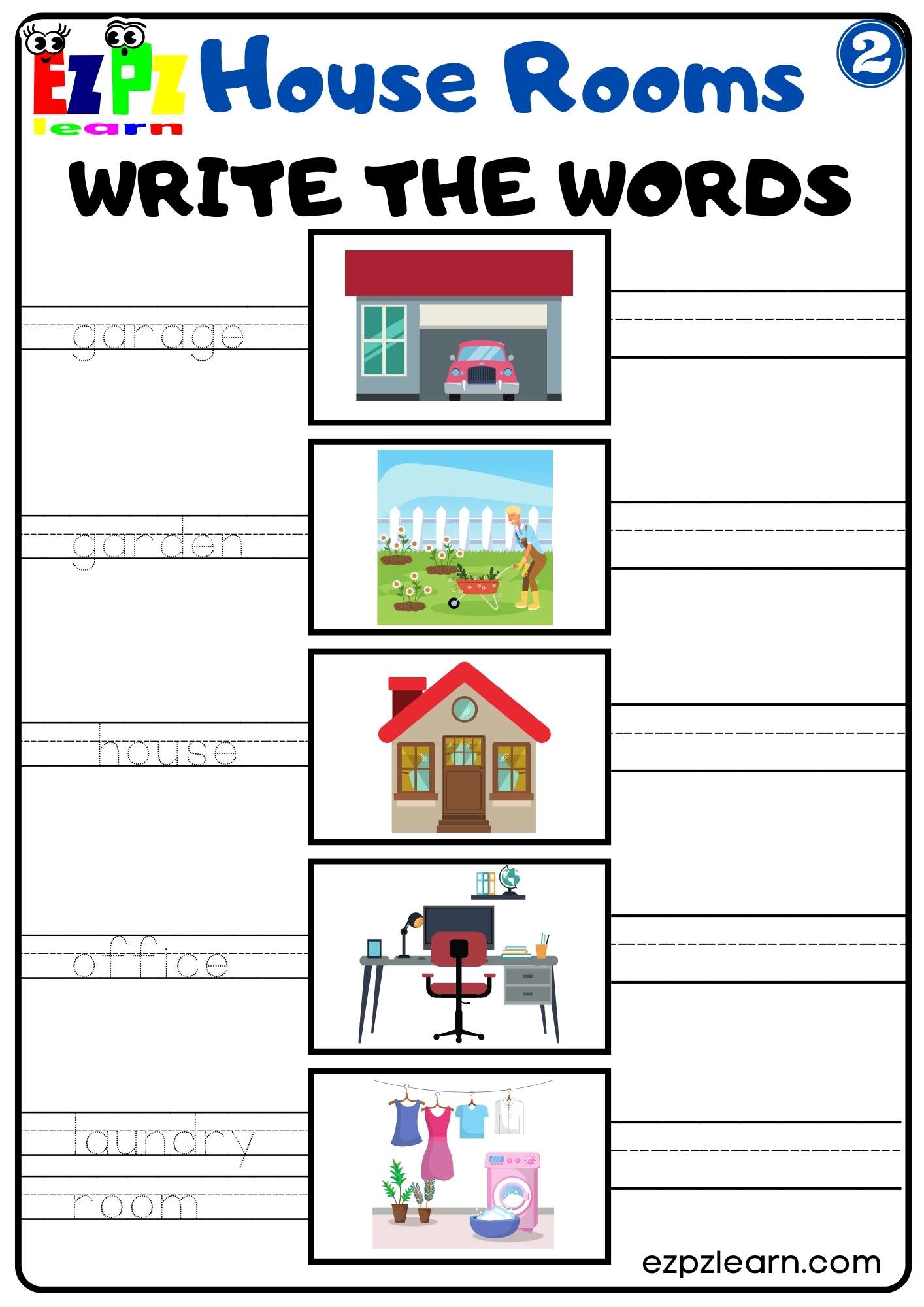 Learning the vocabulary for rooms in a house using pictures and words.