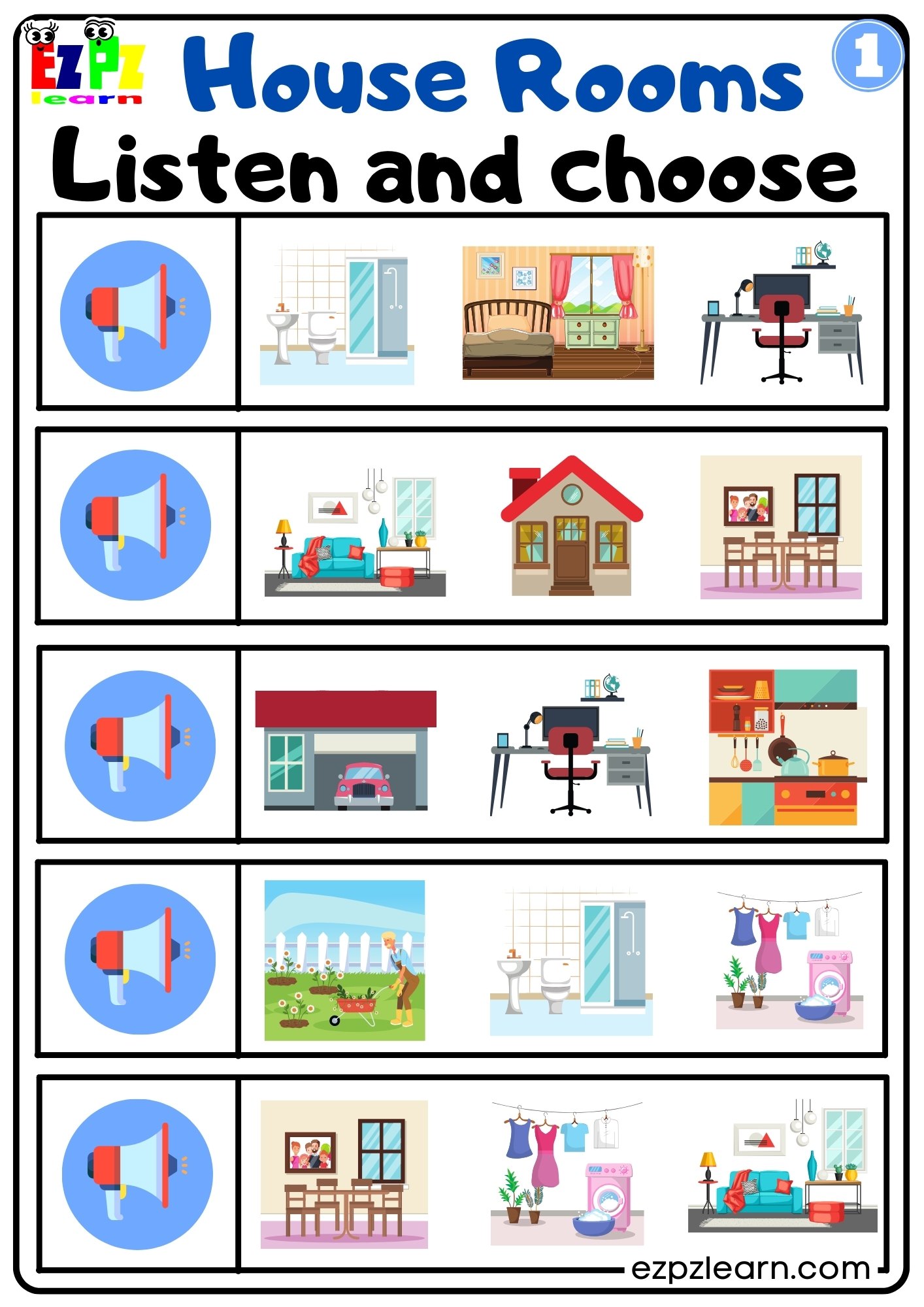 Rooms in the house interactive worksheet for grade 1