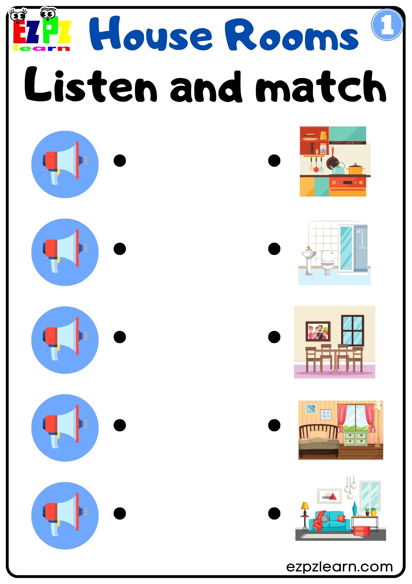 Rooms in the house interactive worksheet for grade 1