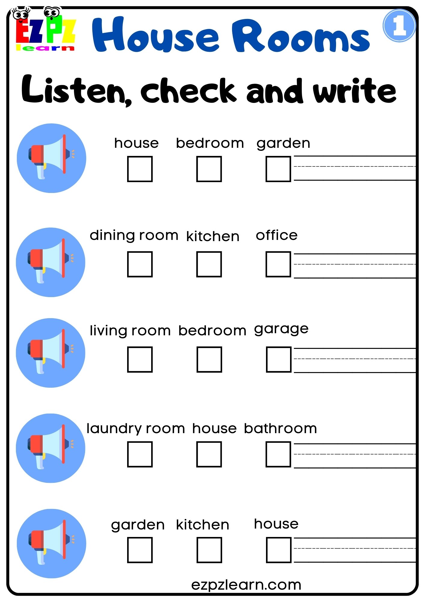 Learning the vocabulary for rooms in a house using pictures and words.