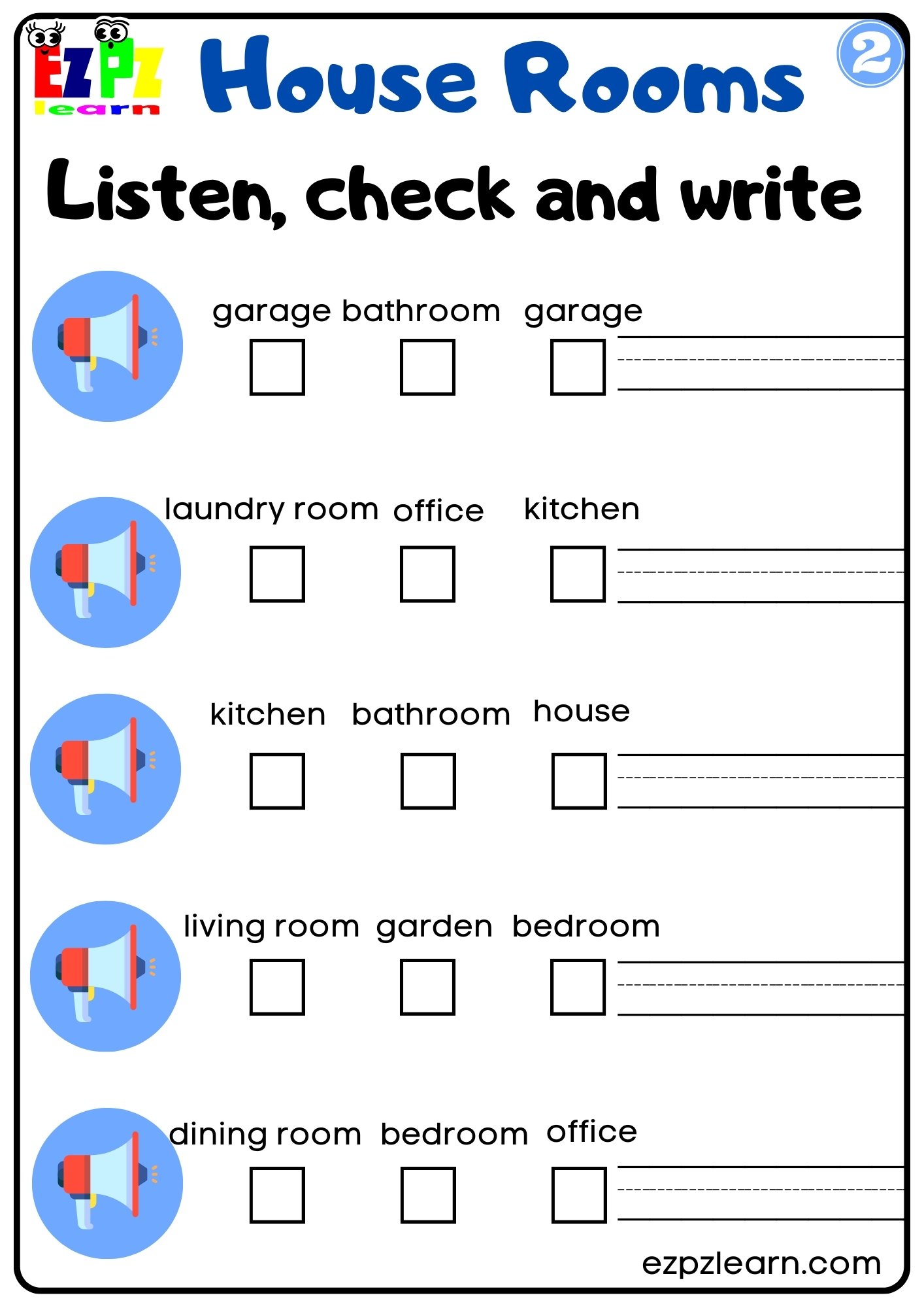 Rooms in the house interactive worksheet for grade 1