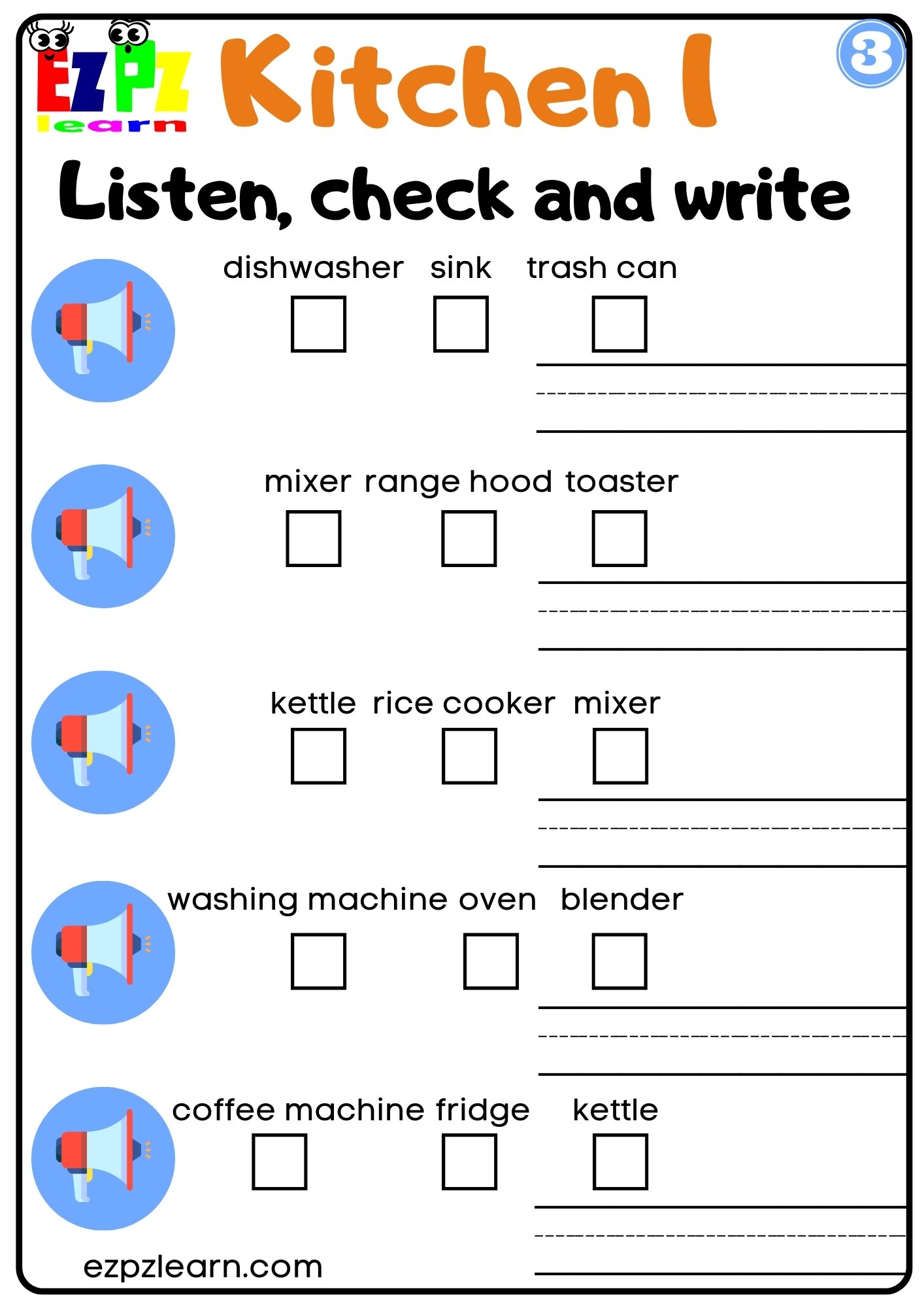 Kitchen Appliances ESL Vocabulary Worksheets