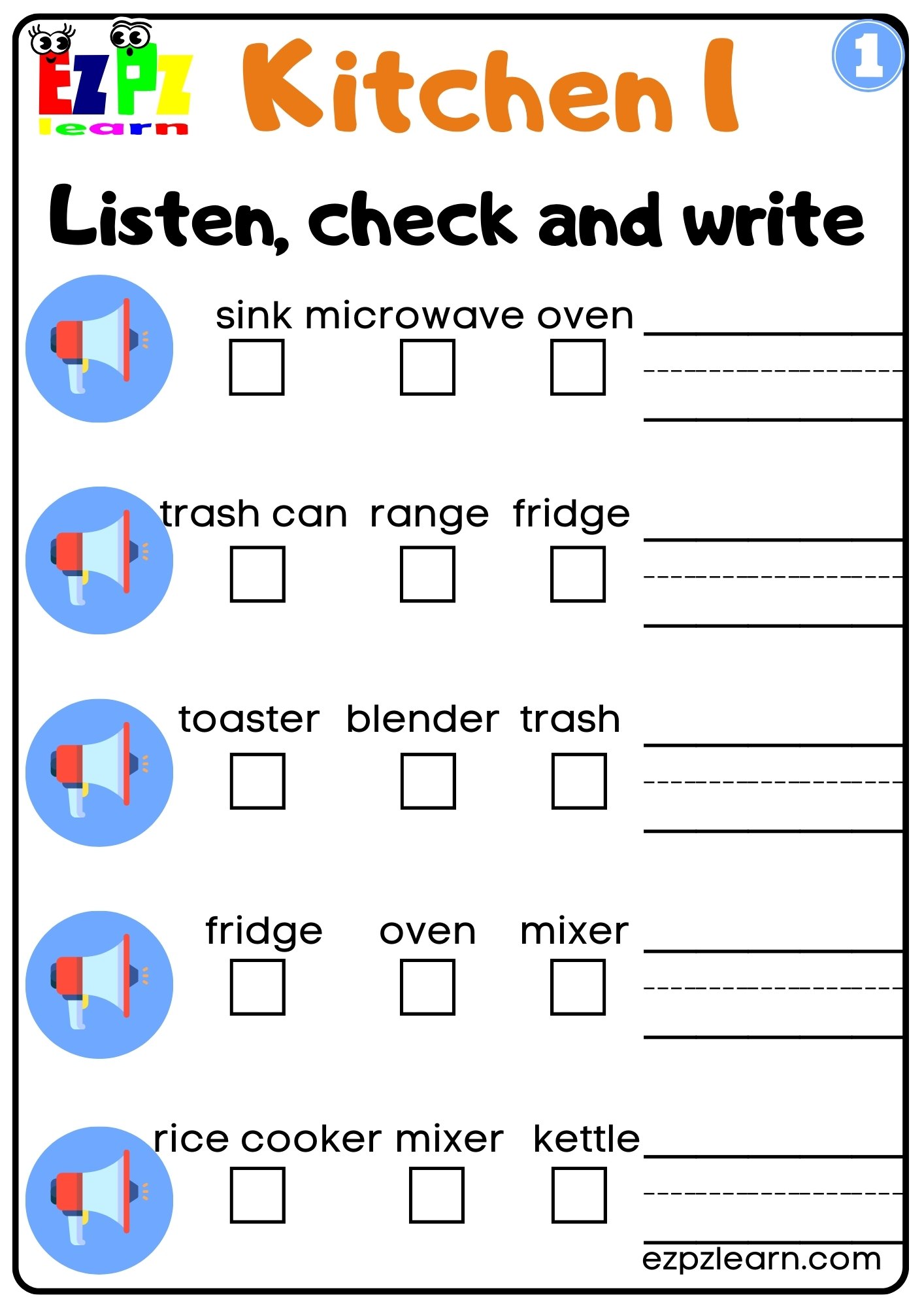 Kitchen Appliances Interactive Vocabulary Worksheet Listen, Check and ...