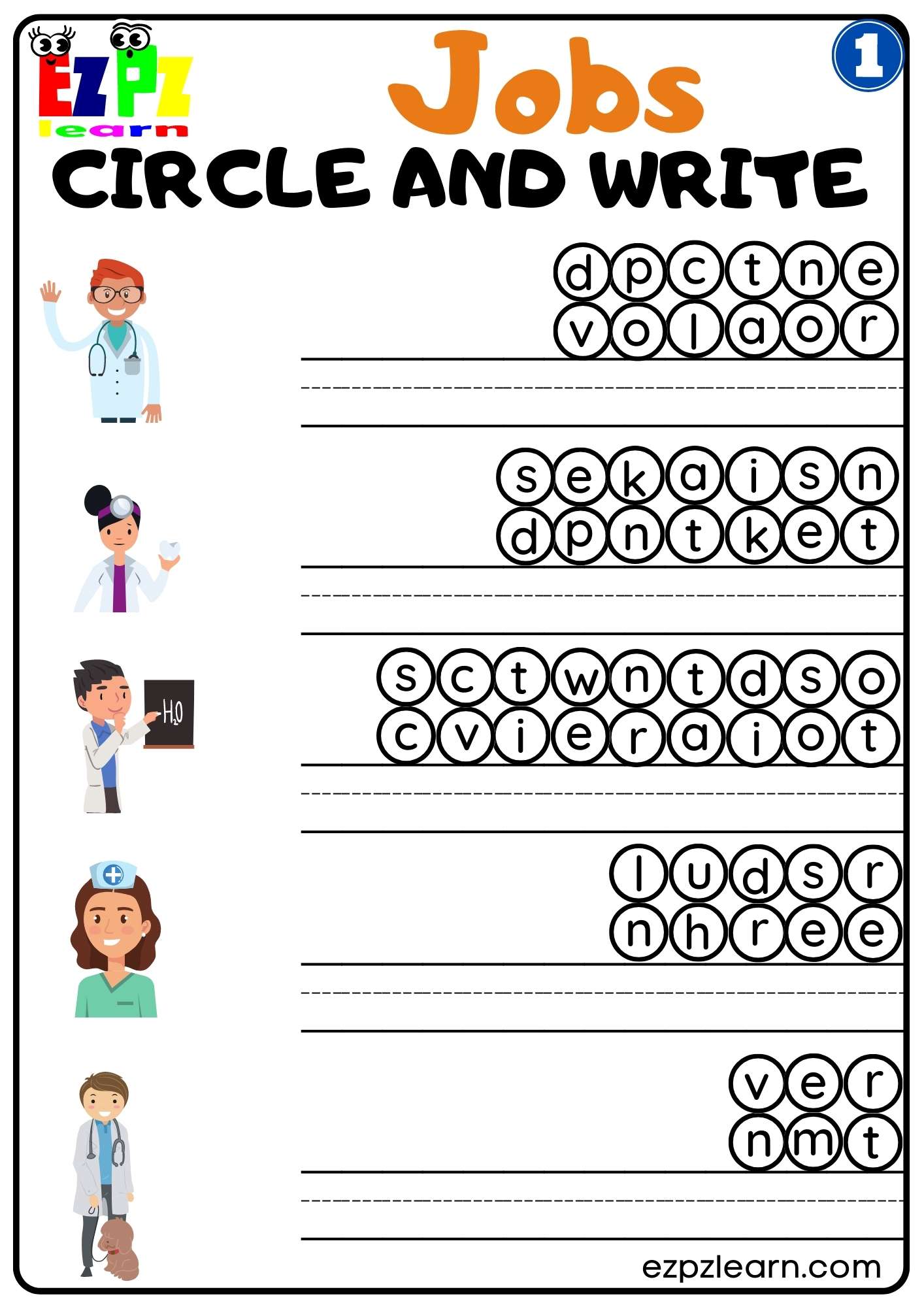 G1 Jobs Circle and Write Worksheet for K5 and ESL Students Free PDF ...