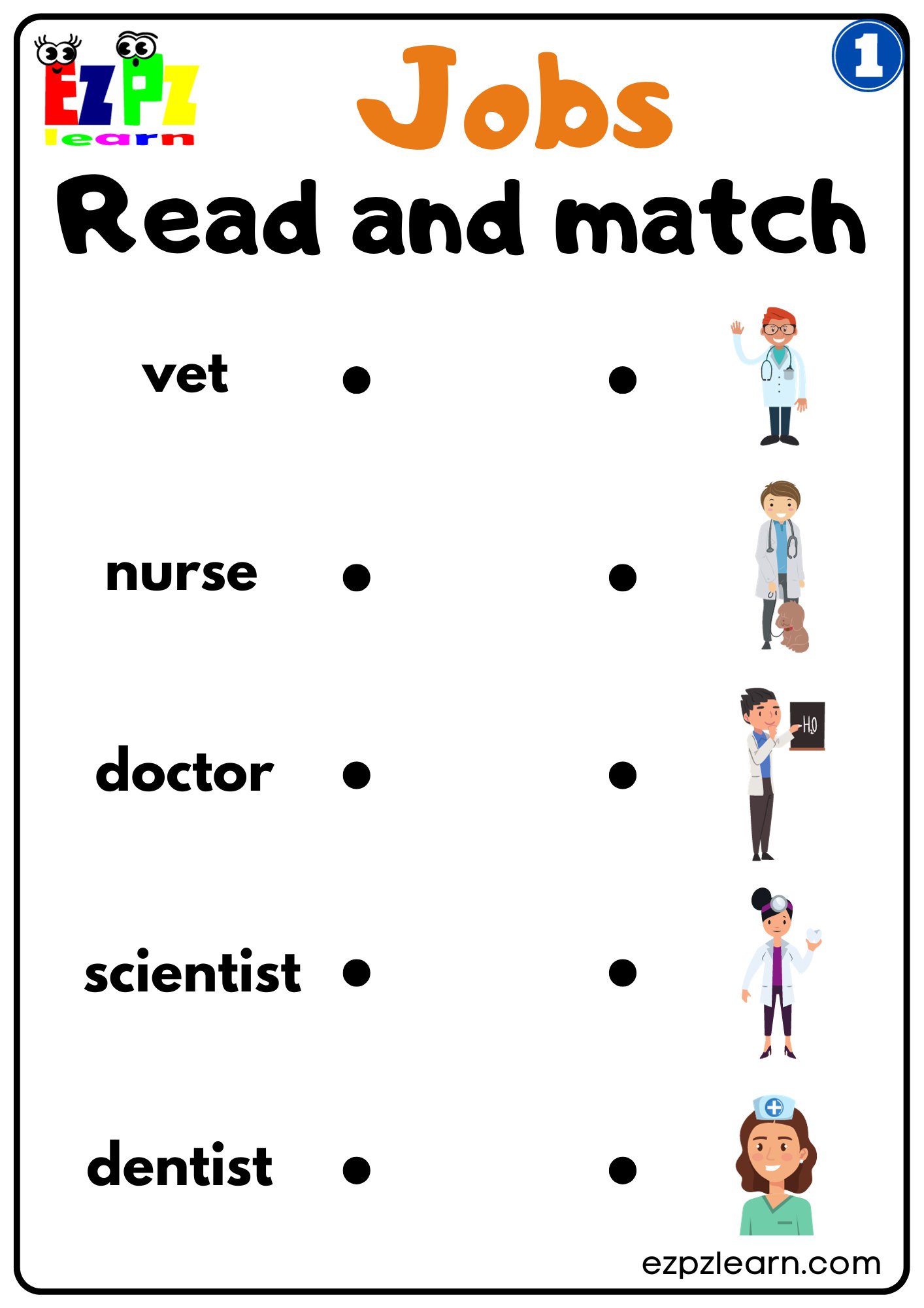 G1 Jobs Read and Match Worksheet for K5 and ESL Students Free PDF