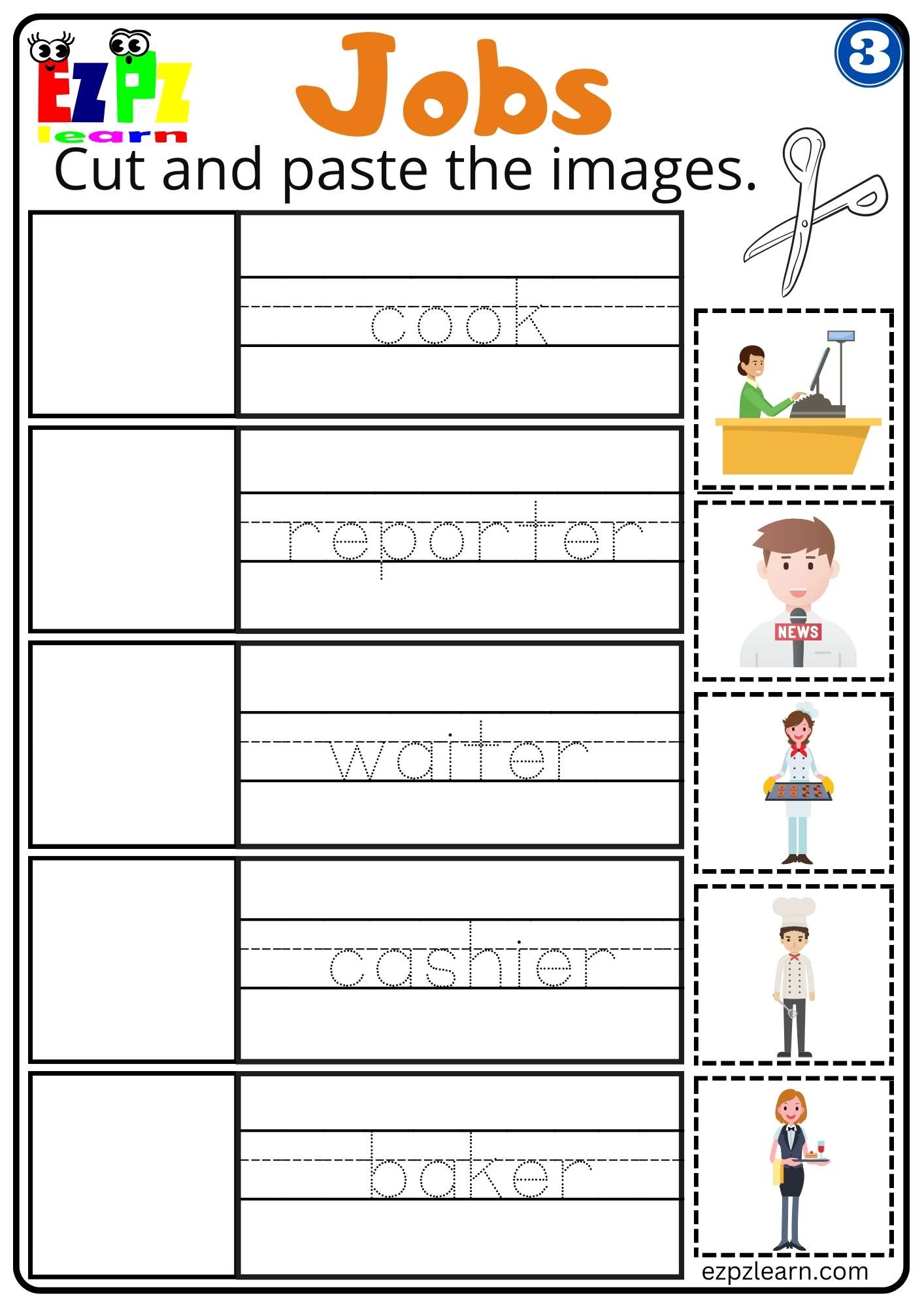 G3 Careers Jobs Cut and Paste Worksheet for ESL and K5 Students PDF ...