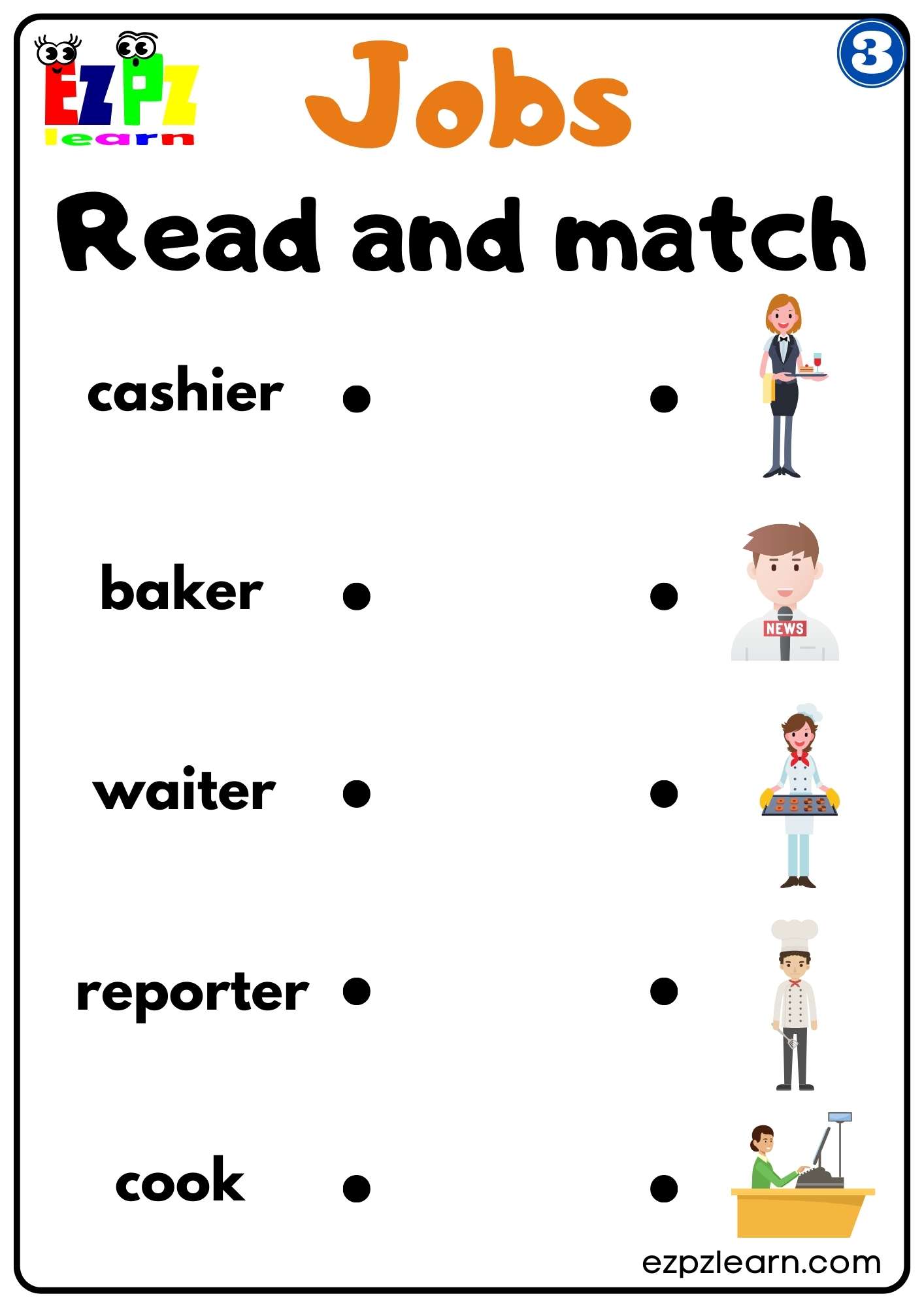 G3 Careers Jobs Read and Match Worksheet for ESL and K5 Students PDF ...