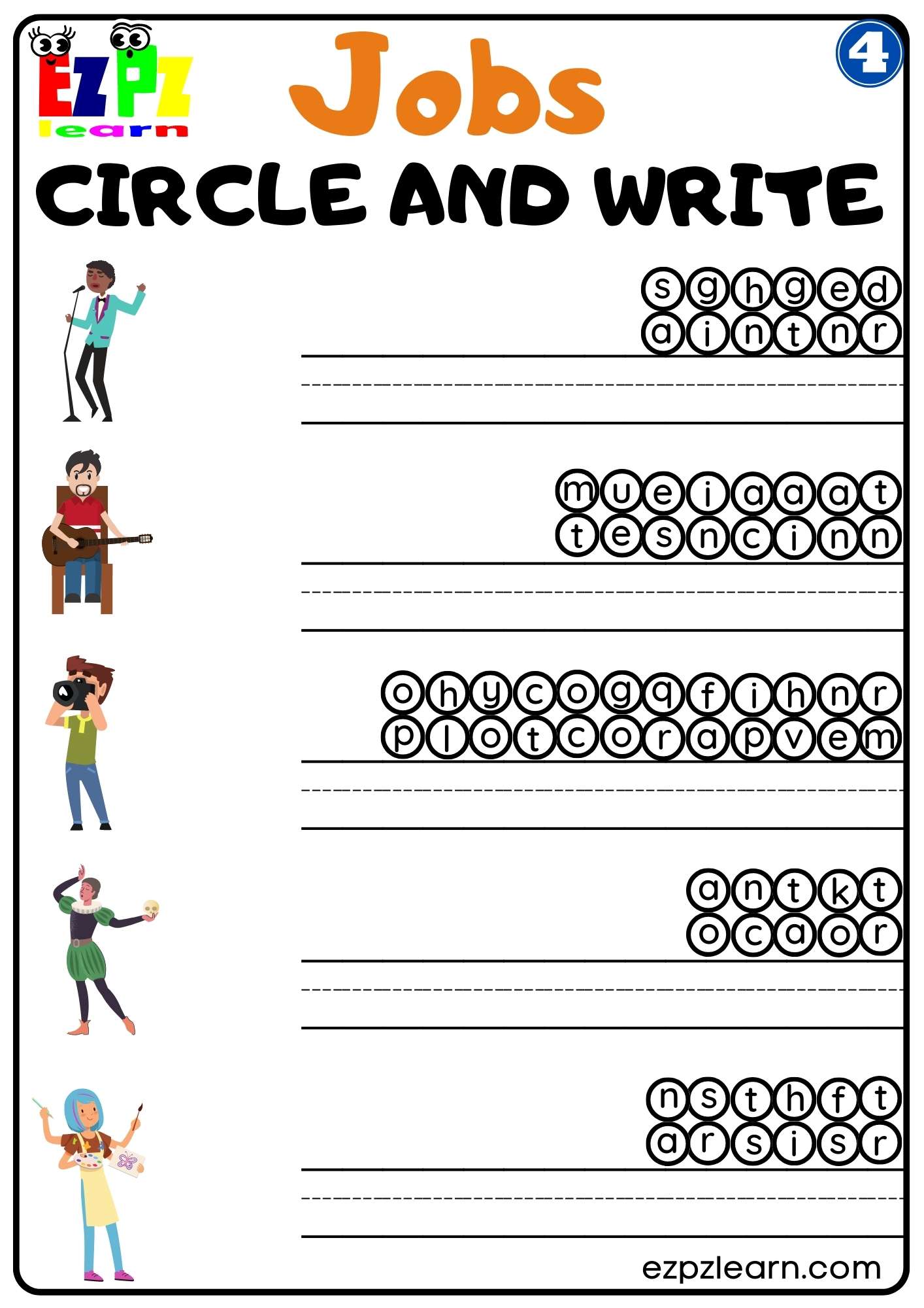 G4 Careers Circle and Write Worksheet for ESL and K5 Students PDF ...
