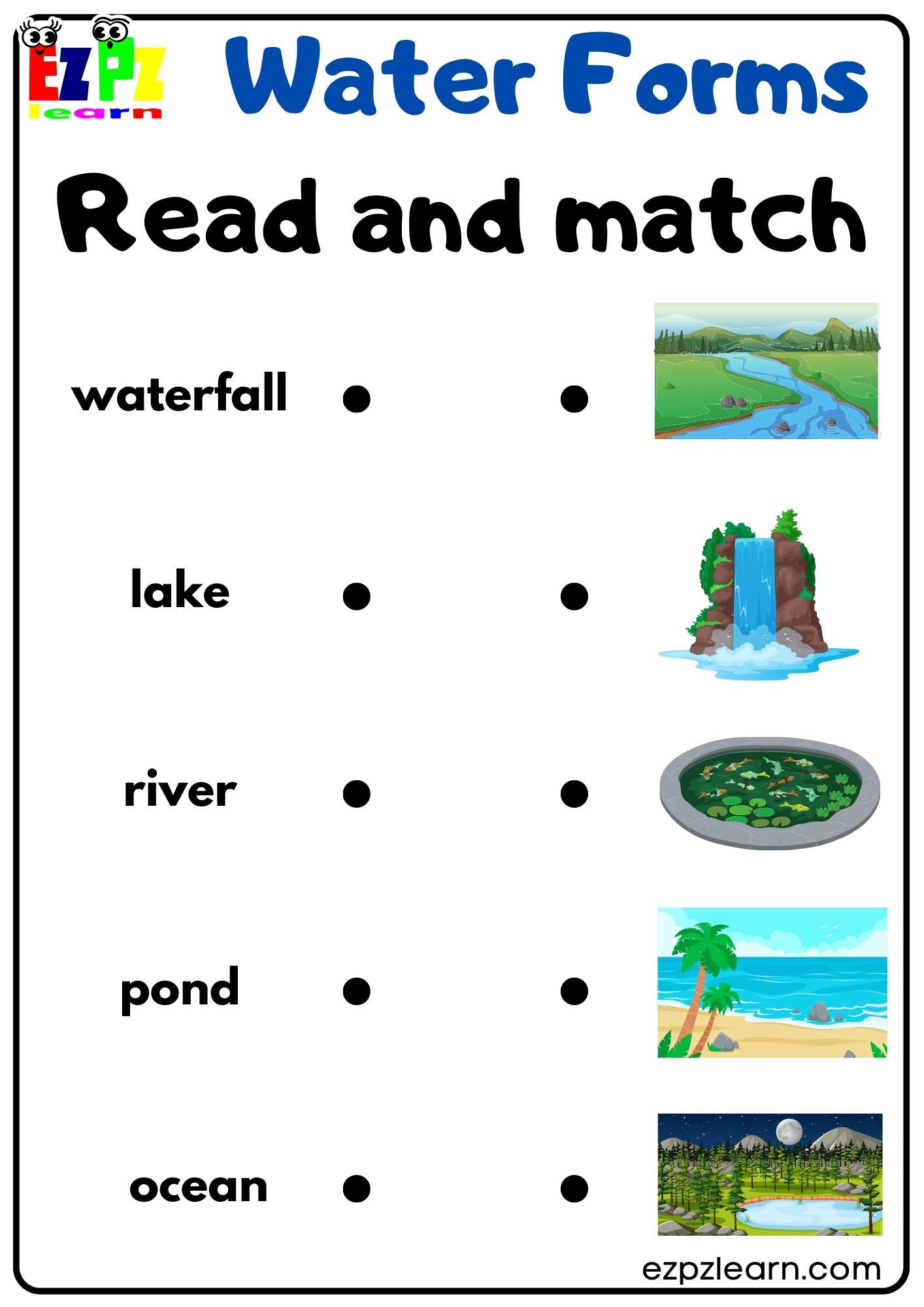 Water Forms Read and Match Activity Free PDF download - Ezpzlearn.com