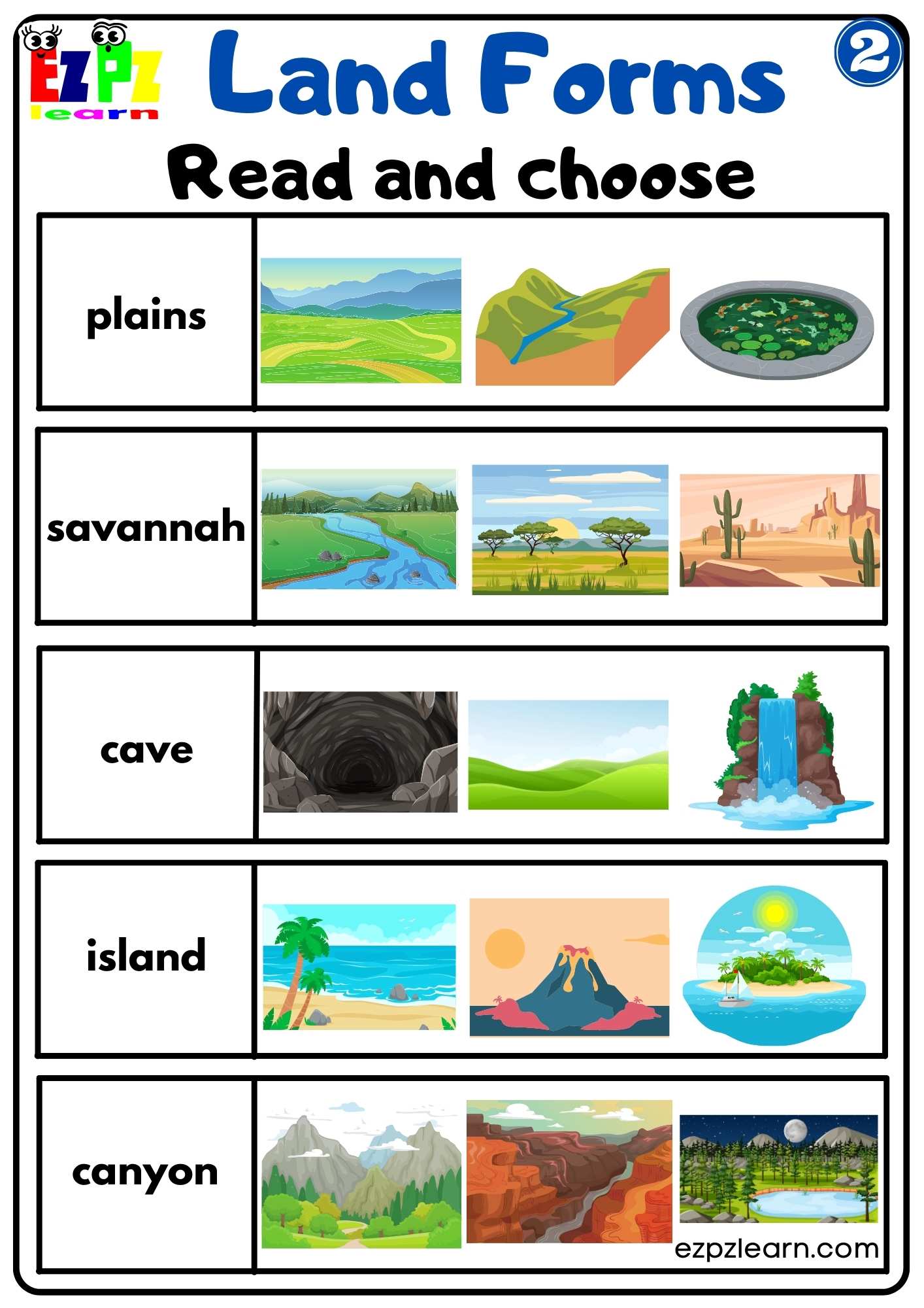 Land and Water Forms Read and Choose Activity Free PDF download set 2 ...