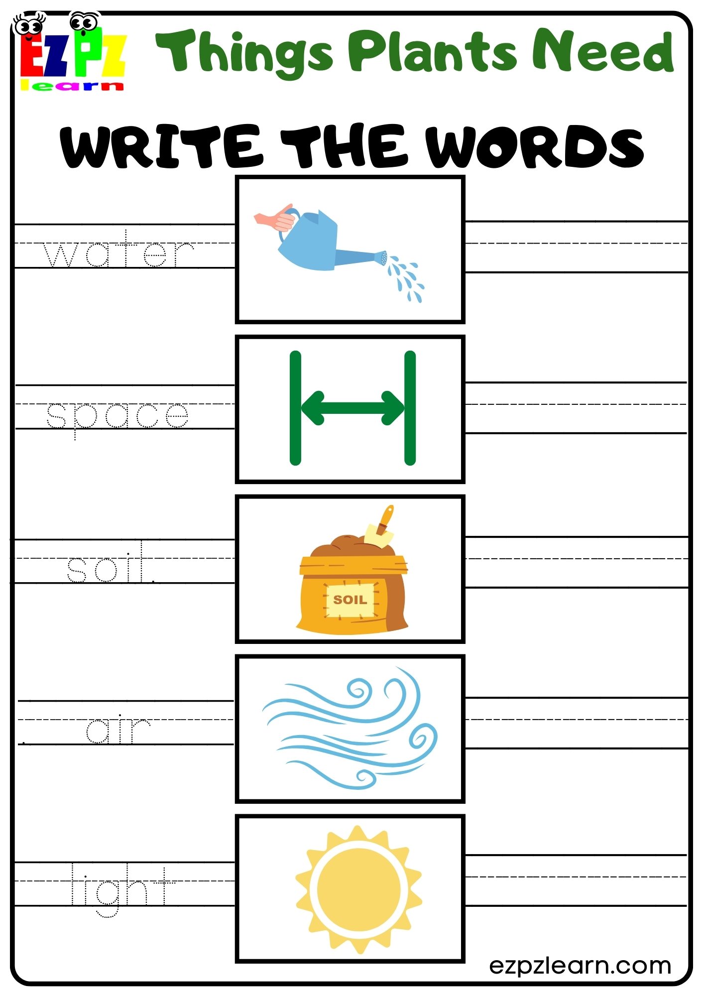 Things Plants Need Vocabulary Worksheet Write The Words Activity For 