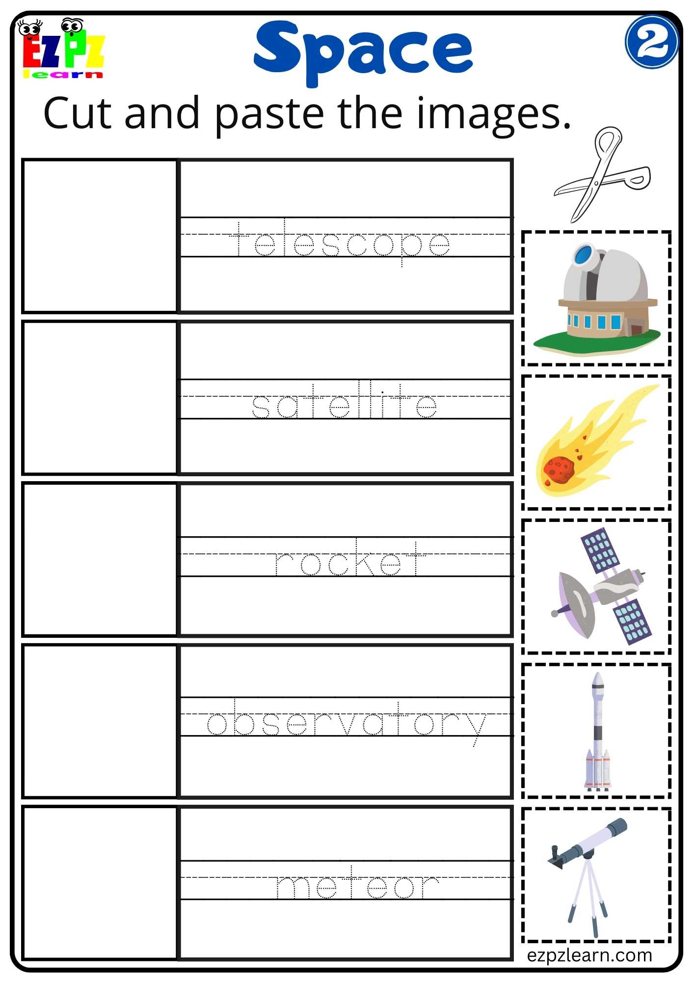 Space Cut and Paste Worksheet Number 2 - Ezpzlearn.com