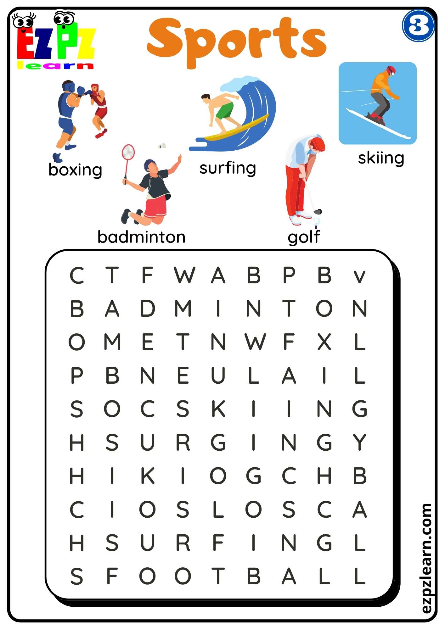 Group 3 Sports Word Search Worksheet Kids K5 and ESL Students PDF ...