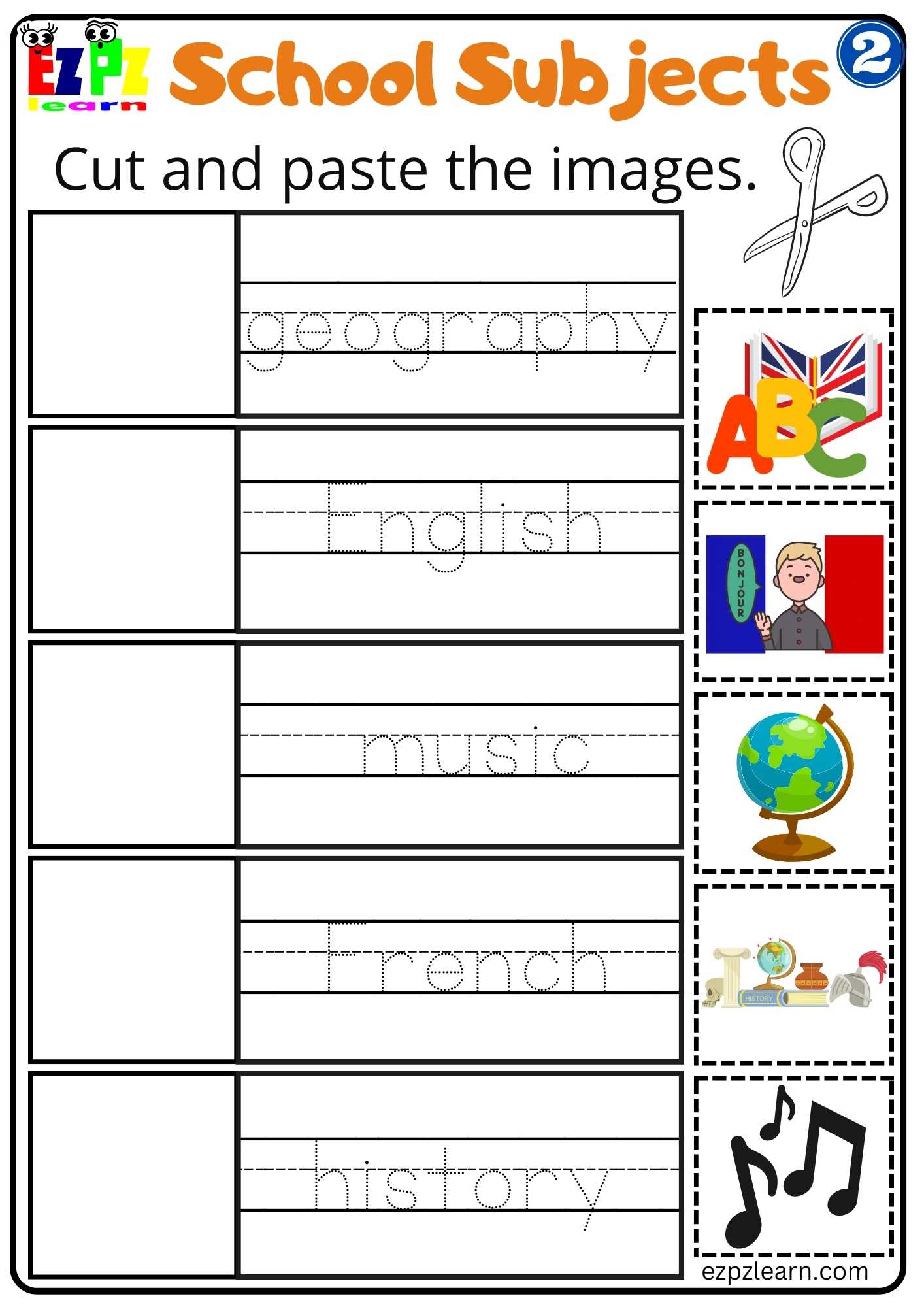 Group2 School Subjects Cut and Paste Worksheet Homeschool and ESL ...