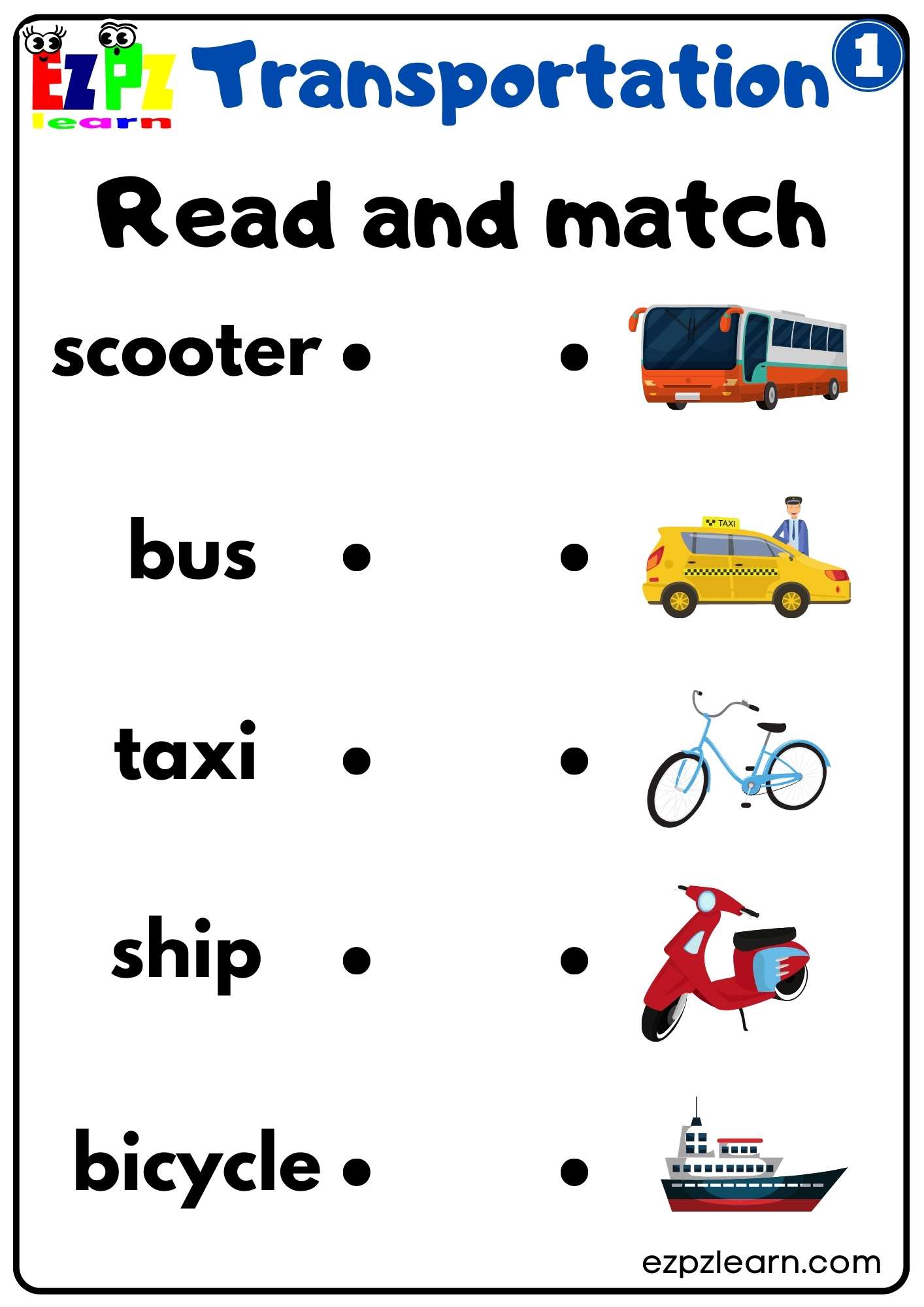 Transportation Matching worksheet  Vocabulary, English vocabulary