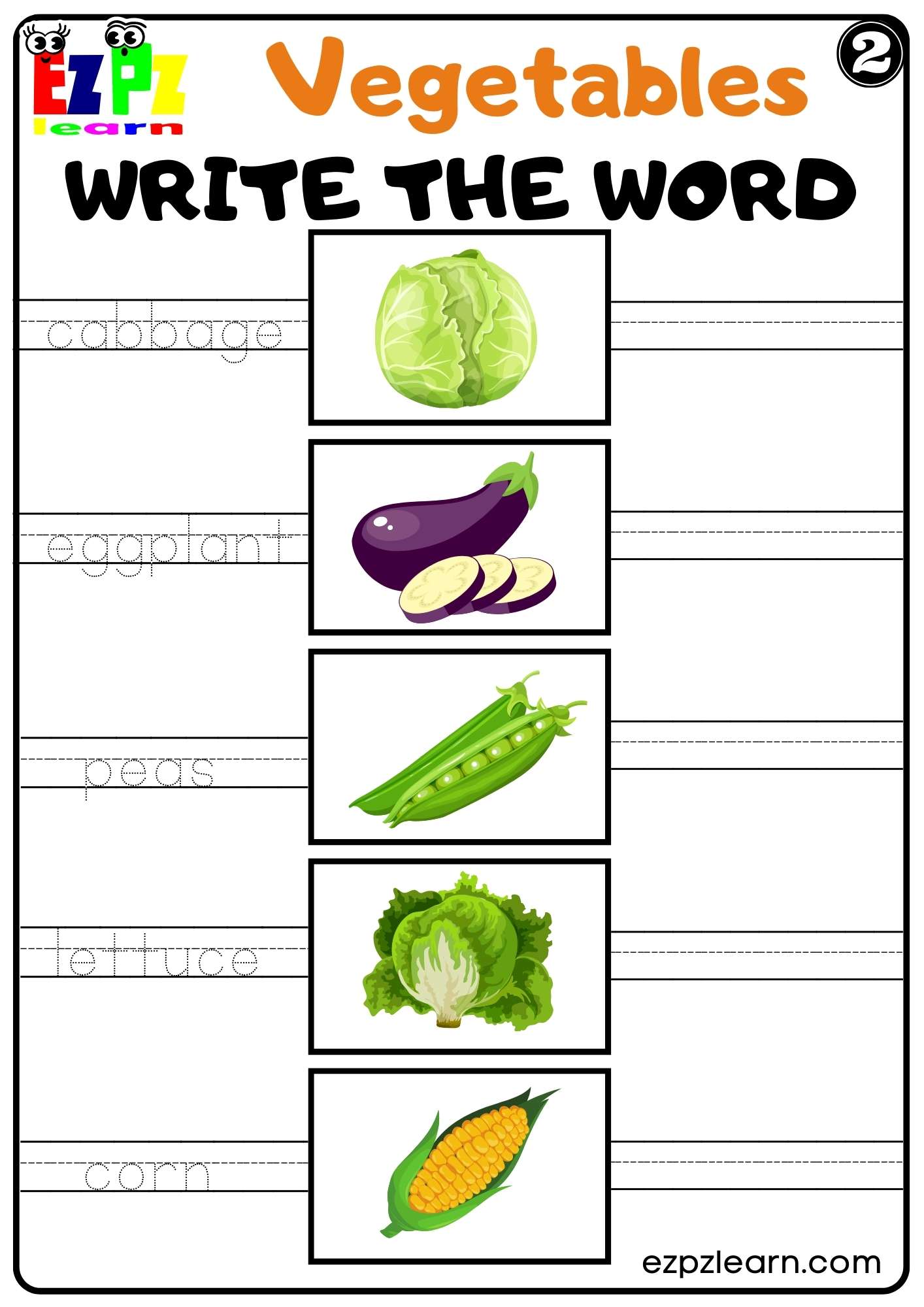 Vegetables Write the Word Worksheet for Kindergarten K5 and ESL ...