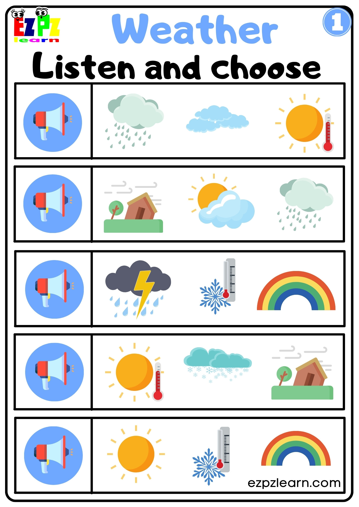 Weather Vocabulary Interactive Worksheet Listen and Choose the Correct Images Activity for Kindergarten and ESL Students G1 - Ezpzlearn.com weather-vocabulary-interactive-worksheet-listen-and-choose-the-correct-images-activity-for-kindergarten-and-esl-students-g1-ezpzlearn-com