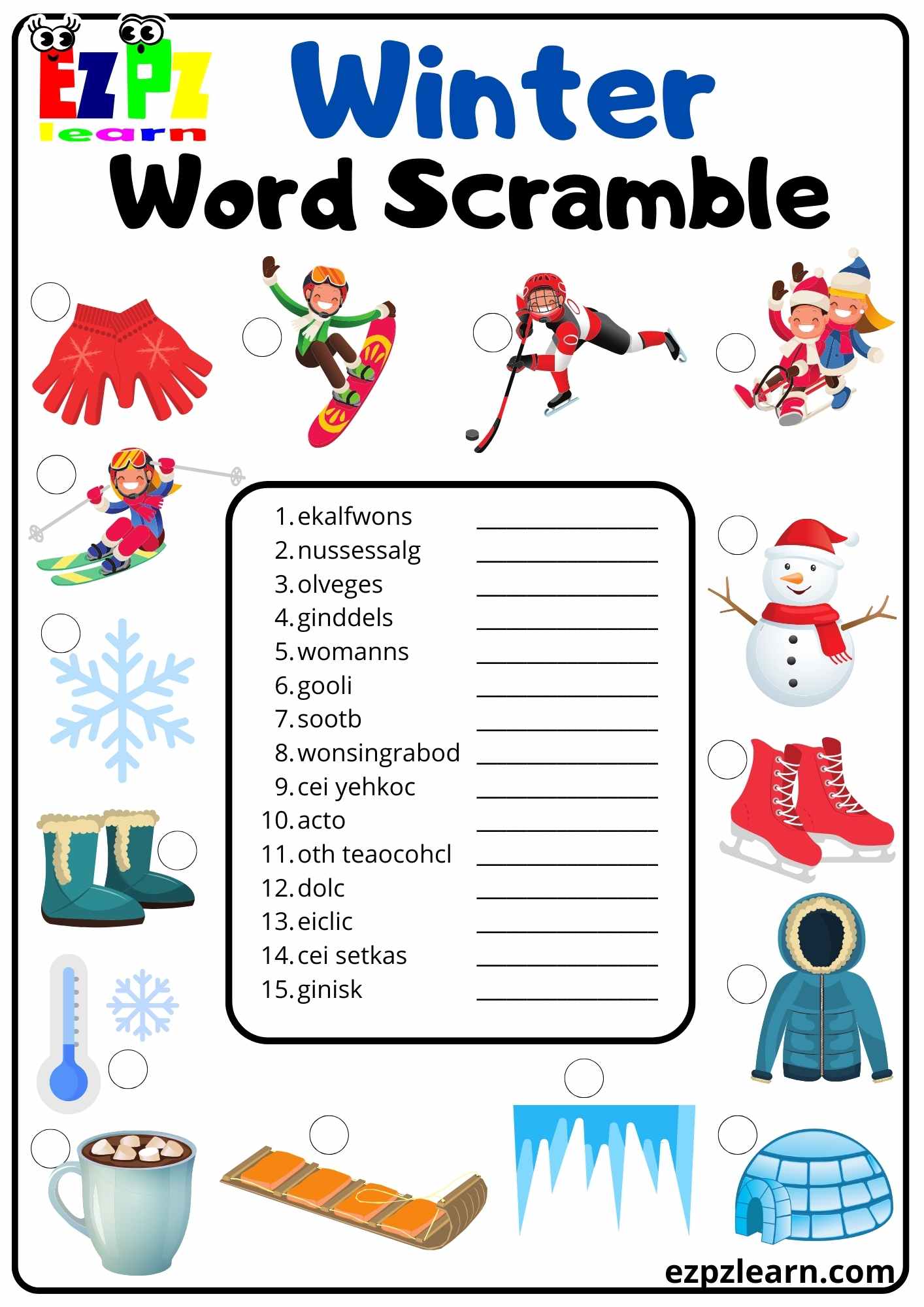 Fruit Word Scramble 2 - Ezpzlearn.com