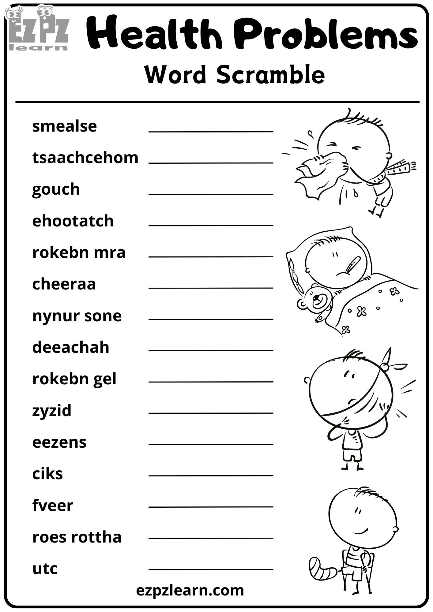 Health Problems Word Scramble Activity for Kids 15 Words Free Printable ...