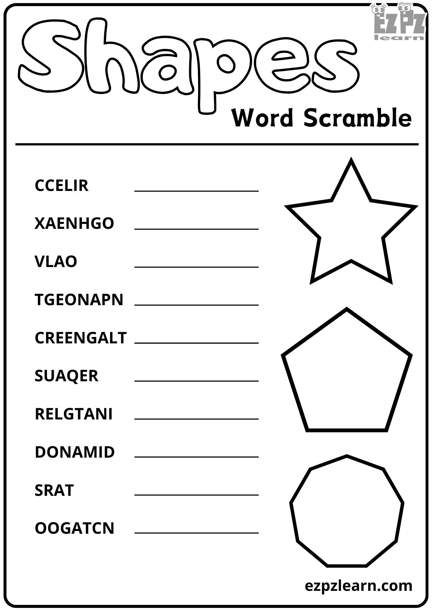 Shapes Word Scramble 10 Words Vocabulary Activity for Kids Free ...