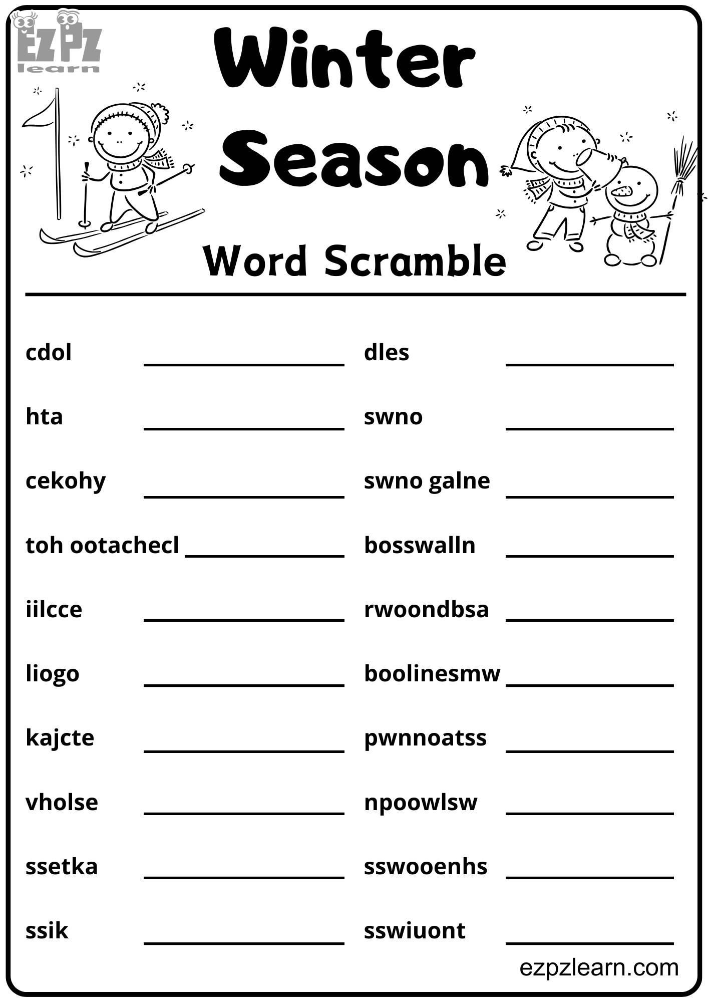 Winter Season Word Scramble 20 Words Vocabulary Activity for Kids ...