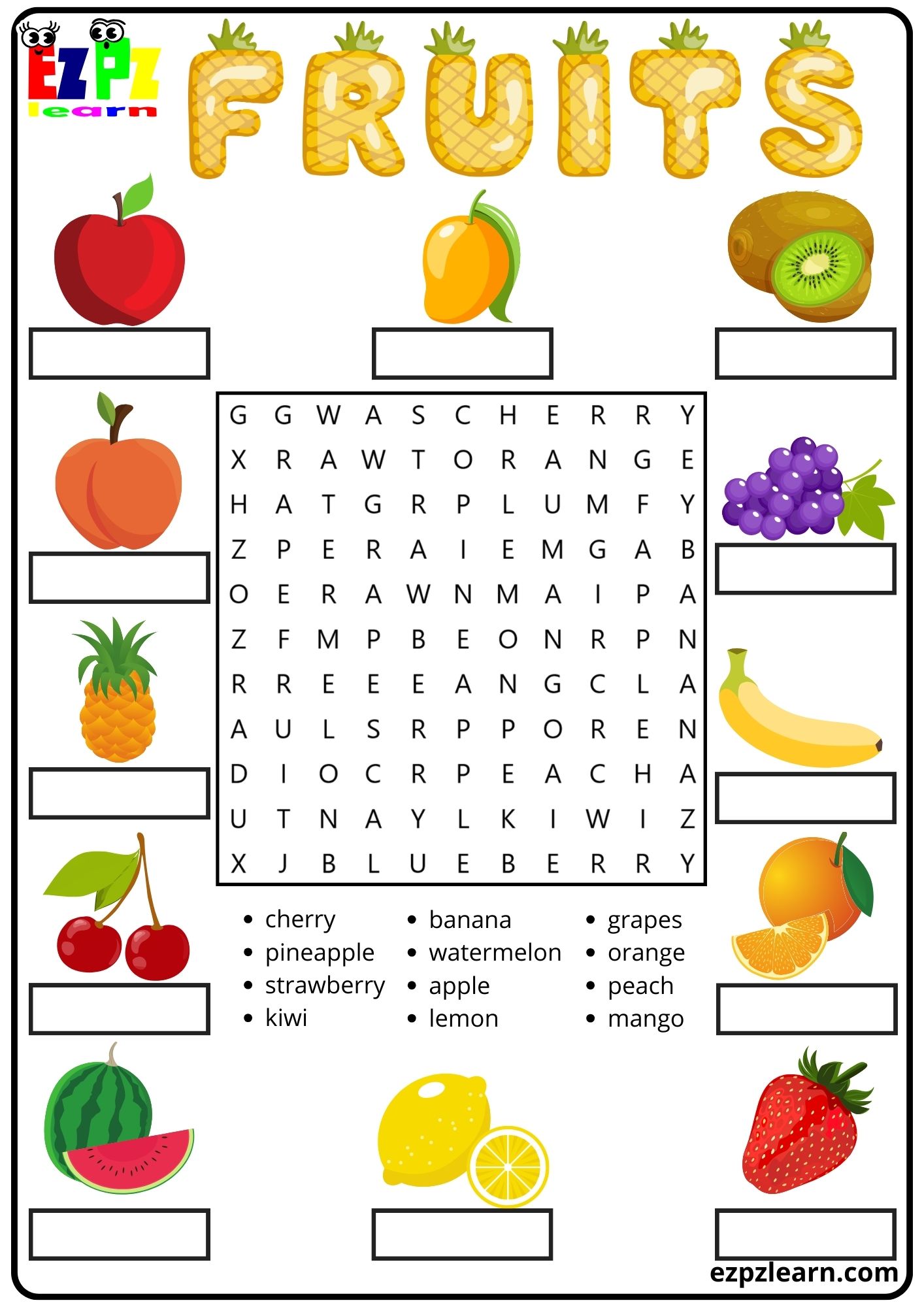 Fruit Word Search And Match The Words Activity For Kids And English 