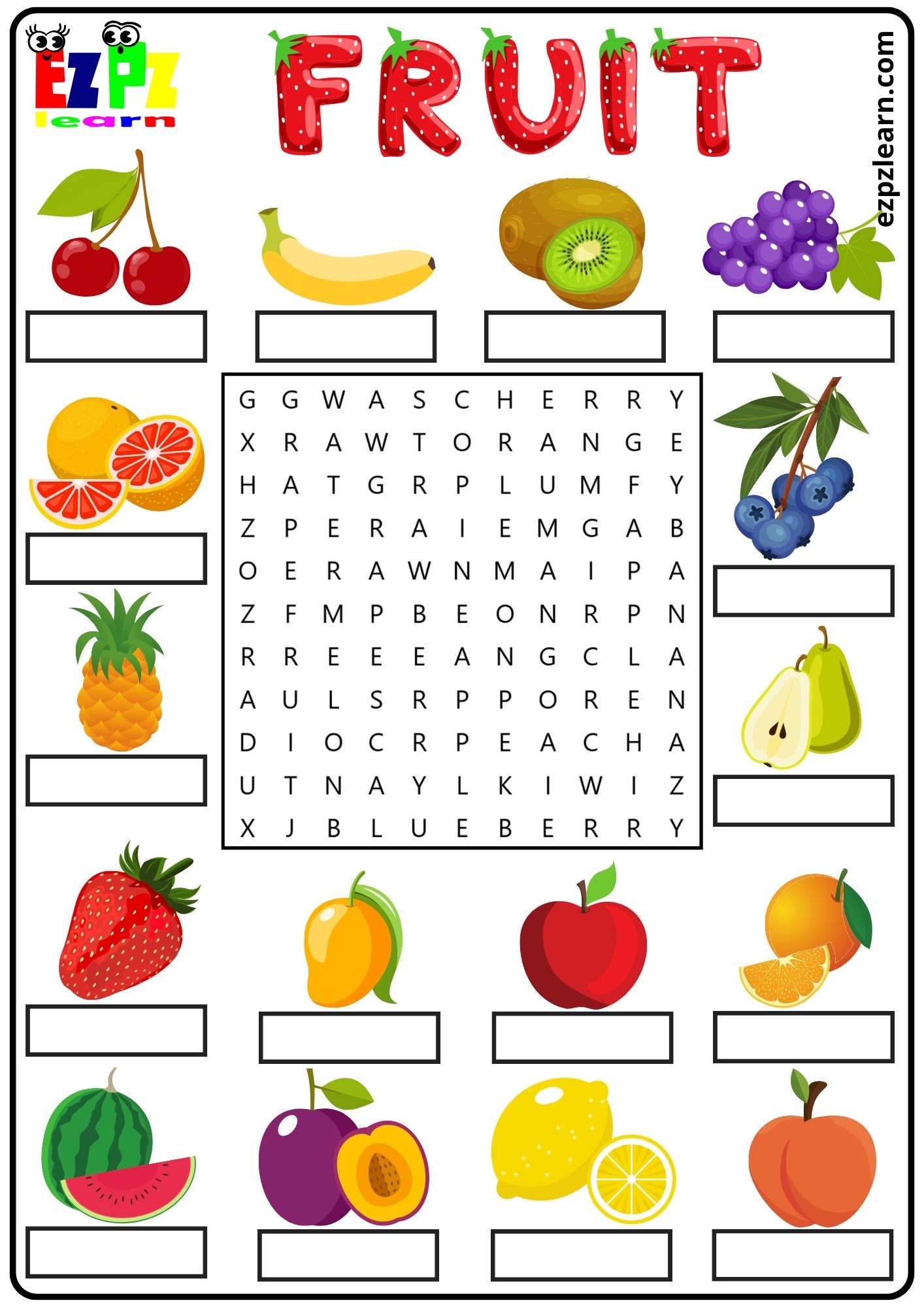 Fruit Word Search and Write the Words Activity for Kids and English ...