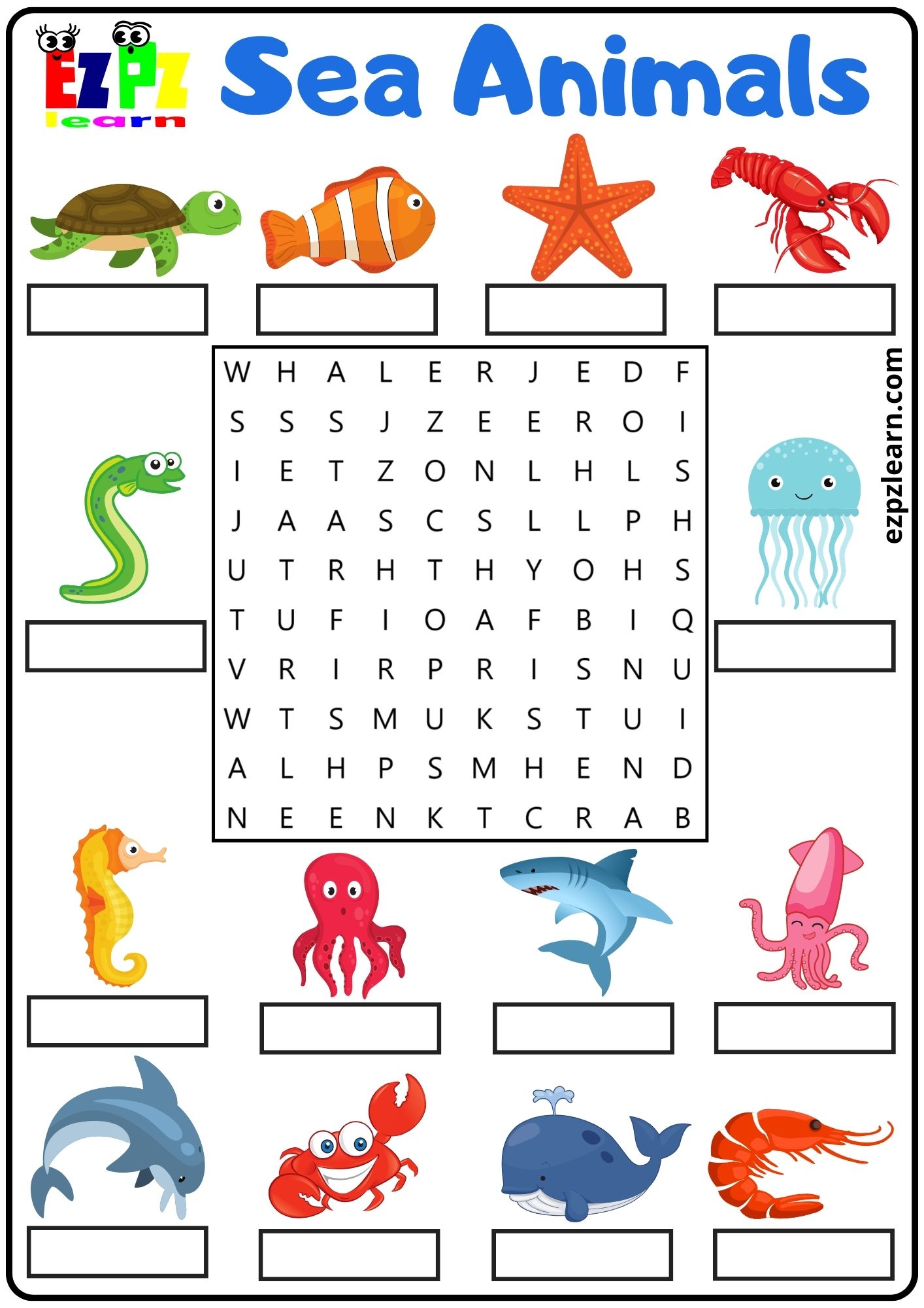 Sea Animals Vocabulary Word Search And Write The Words Activity For 