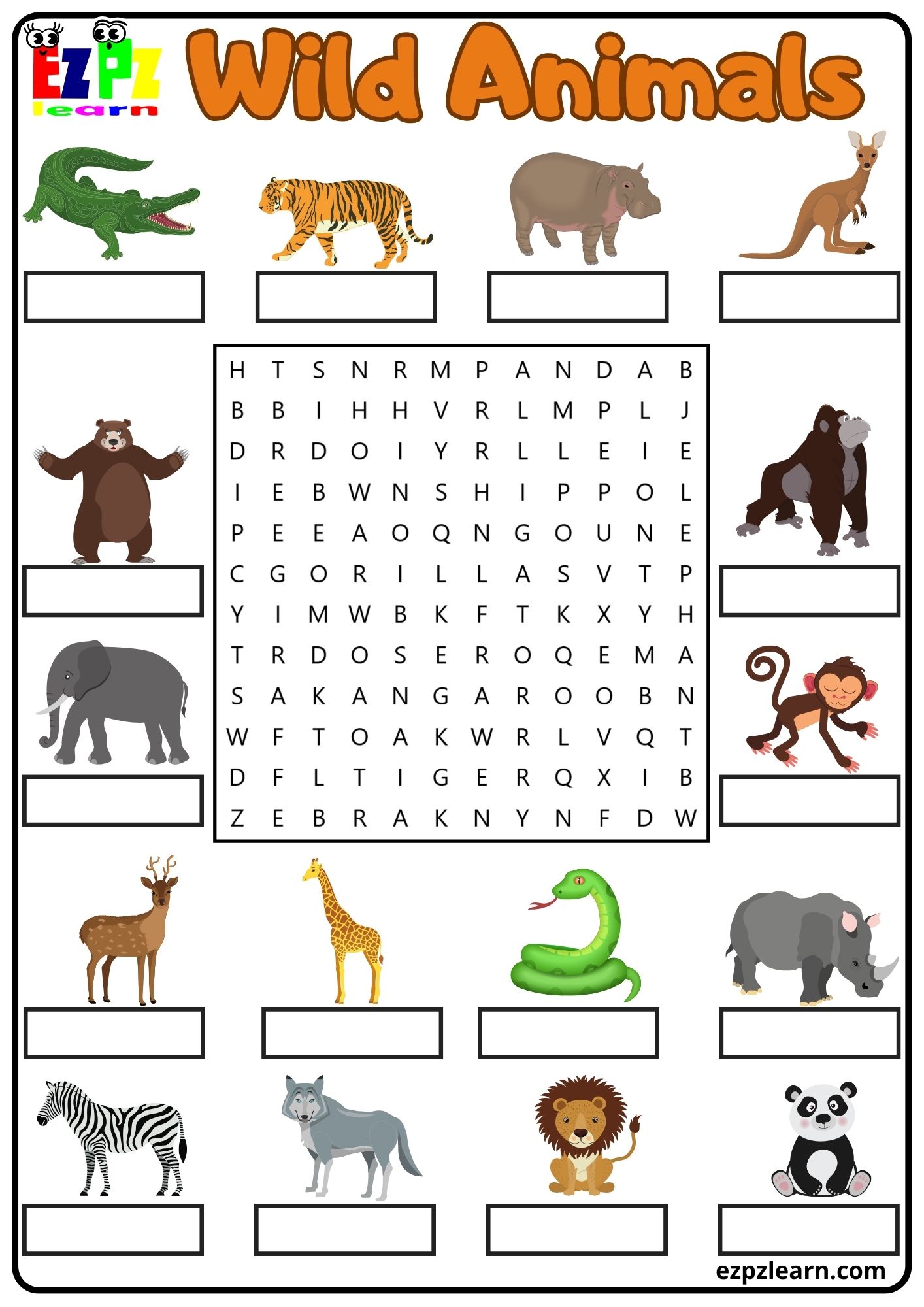 Wild Animals Vocabulary Part 2 Word Search and Write the Words Activity ...