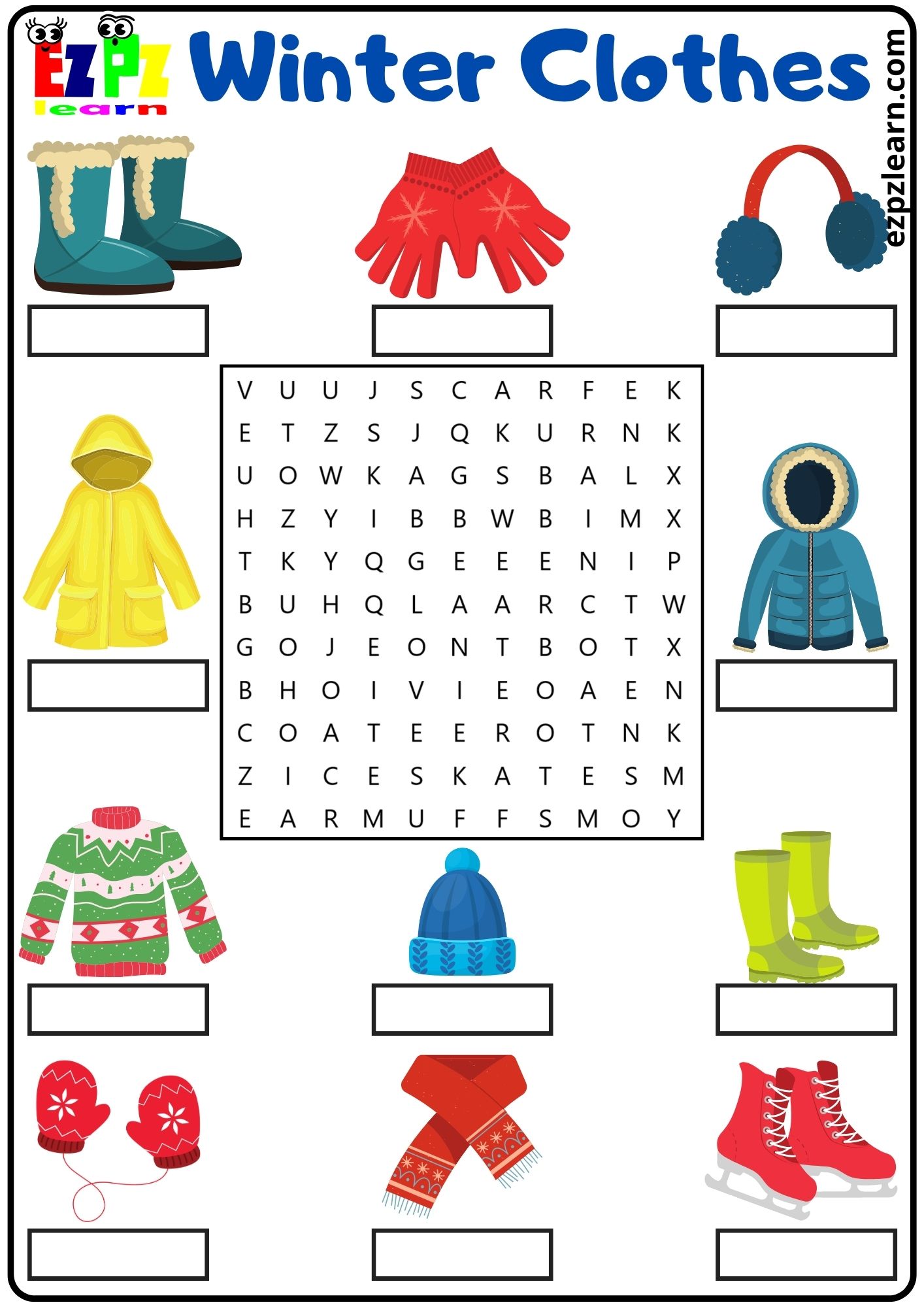 Winter Clothes Vocabulary Word Search and Write the Words Activity for  Parents and Teachers of English Language Learners PDF 