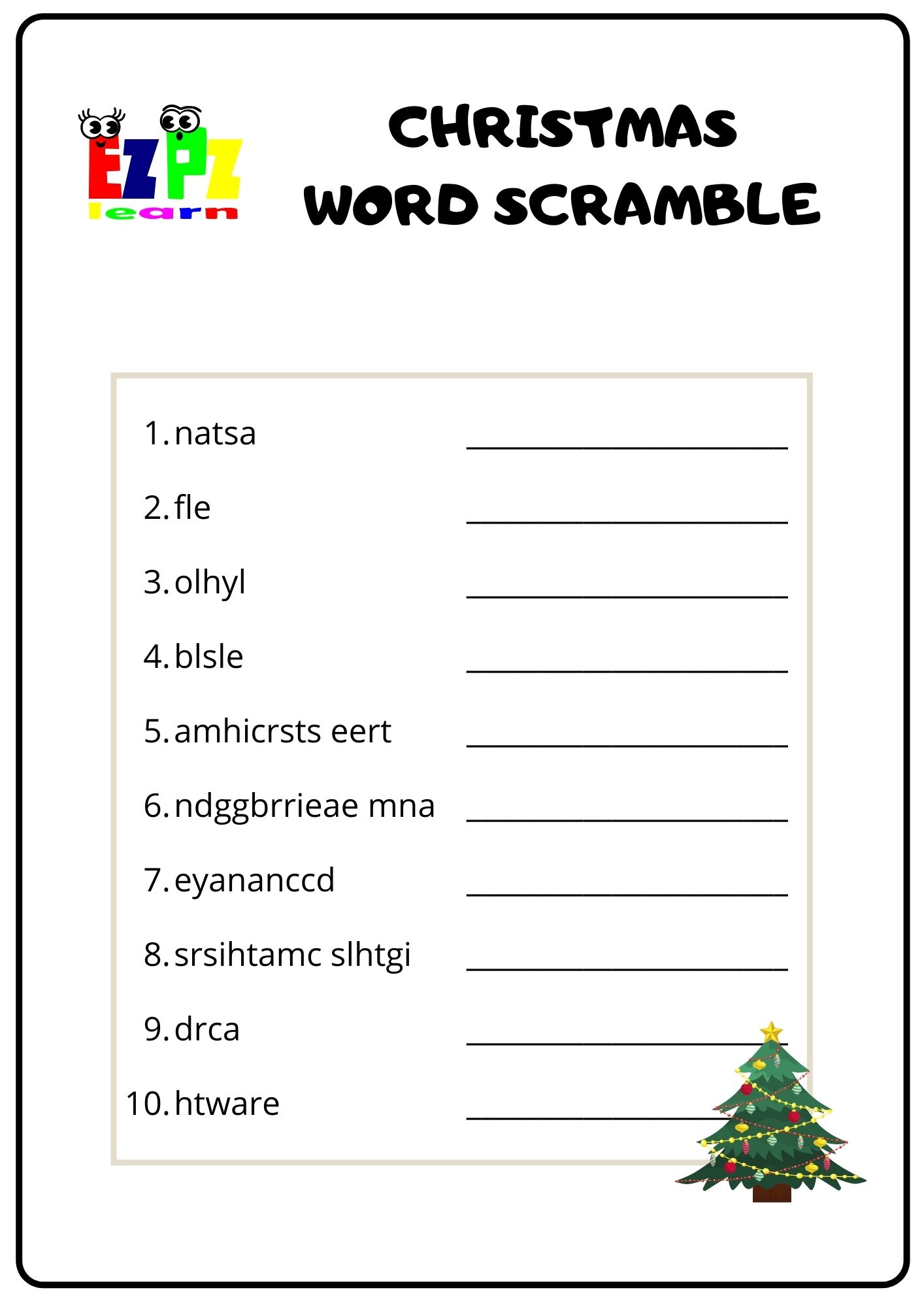 christmas word scramble