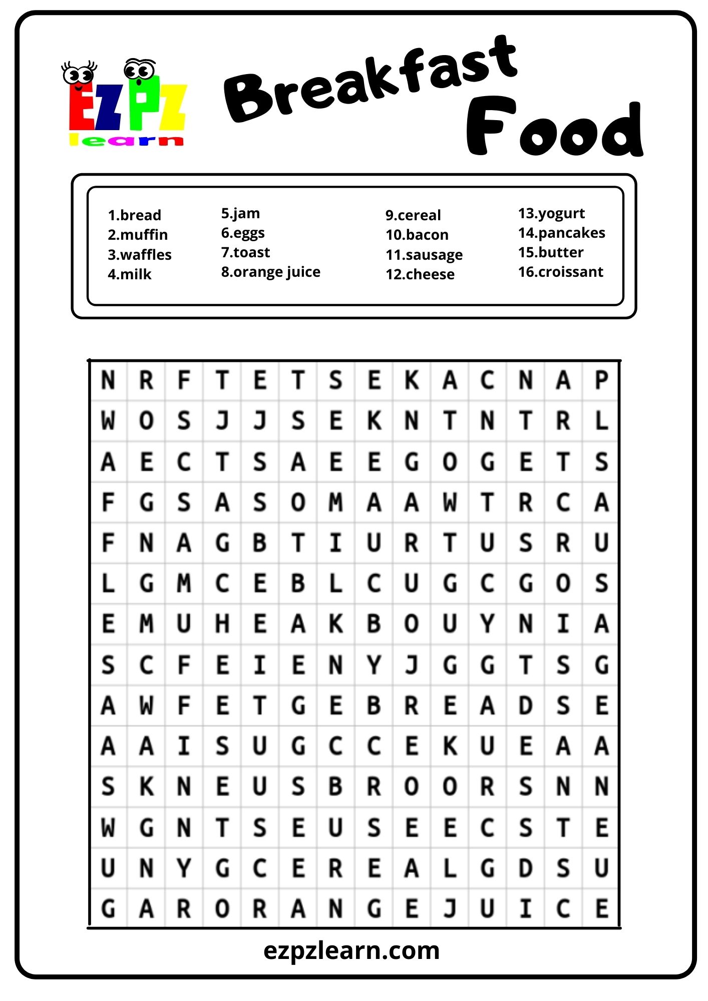 Breakfast Food Word Search 22 - Ezpzlearn.com For Word Sleuth Template