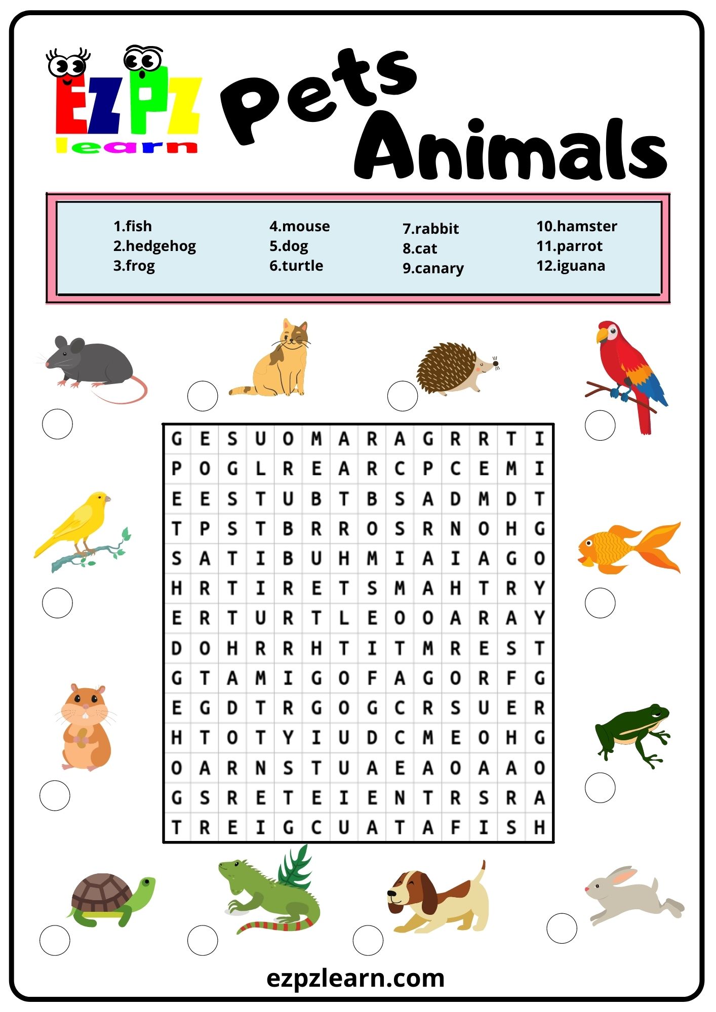 Pets Word Search   Ezpzlearncom