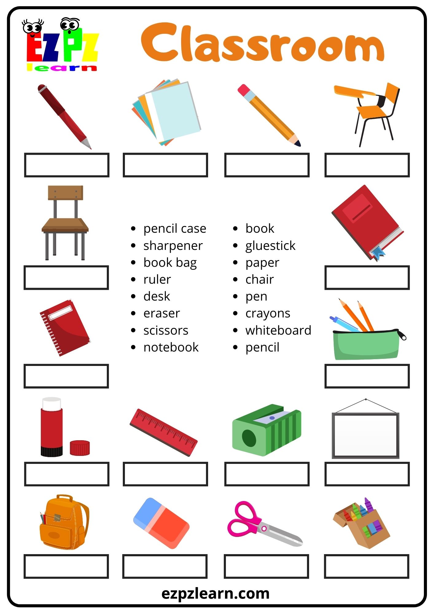 Classroom Objects - Ezpzlearn.com